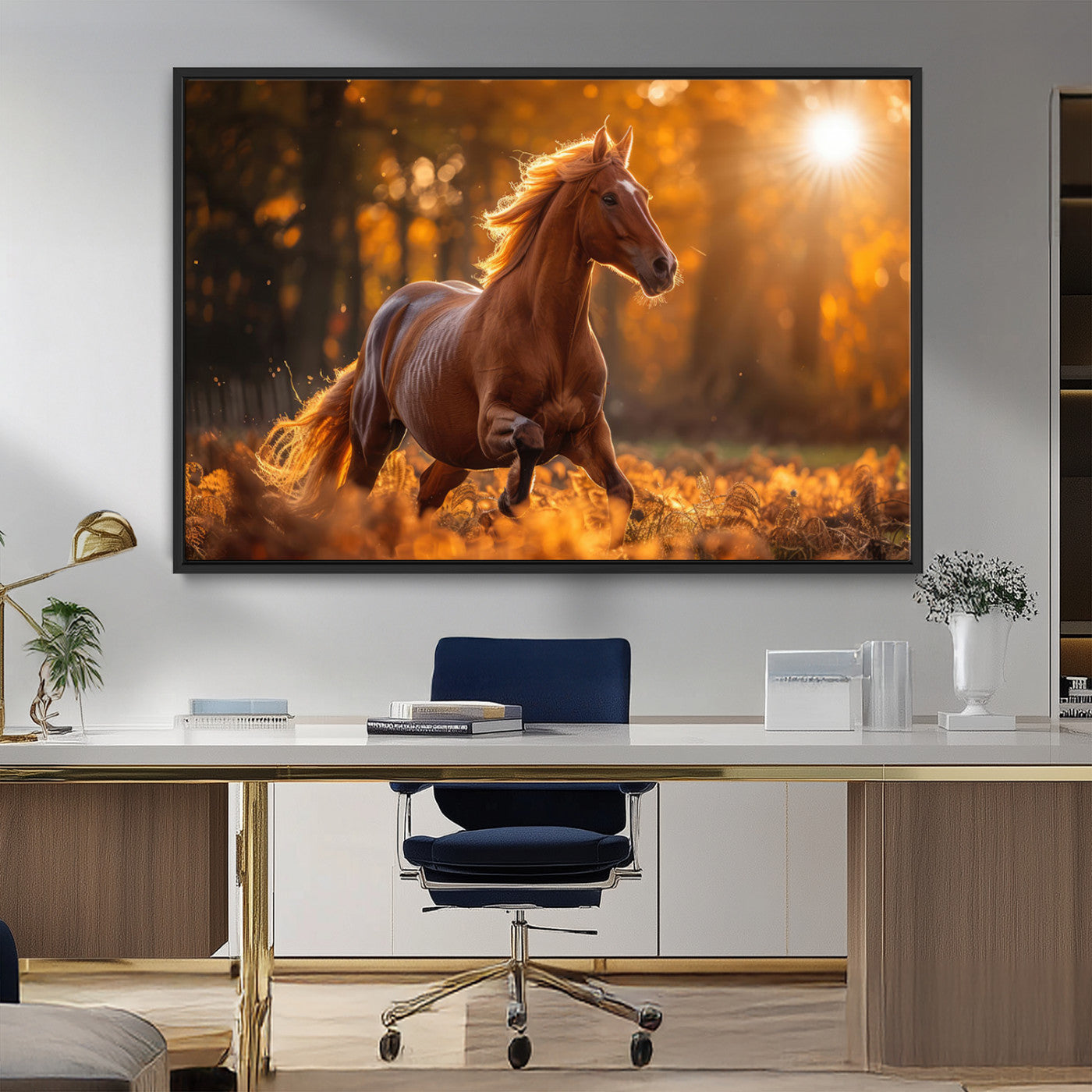92144-MGV-CV-36X24-Sunset Horse Wall Art Canvas Print, Framed Horse Barn Art Picture Print, Majestic Horse Perfect Rustic Farmhouse Decor Artwork