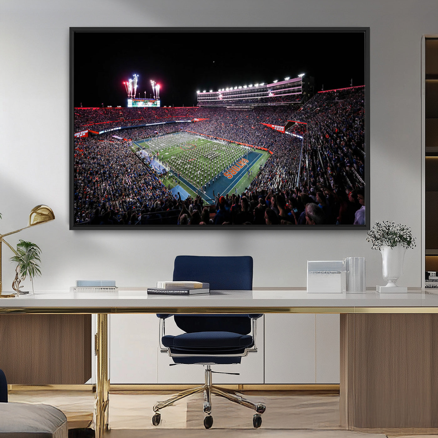 46899-MGV-CV-36X24-Ben Hill Griffin Stadium Wall Art Canvas Print, Framed Football Stadium Art Picture Print, Florida Football Stadium Perfect Sport