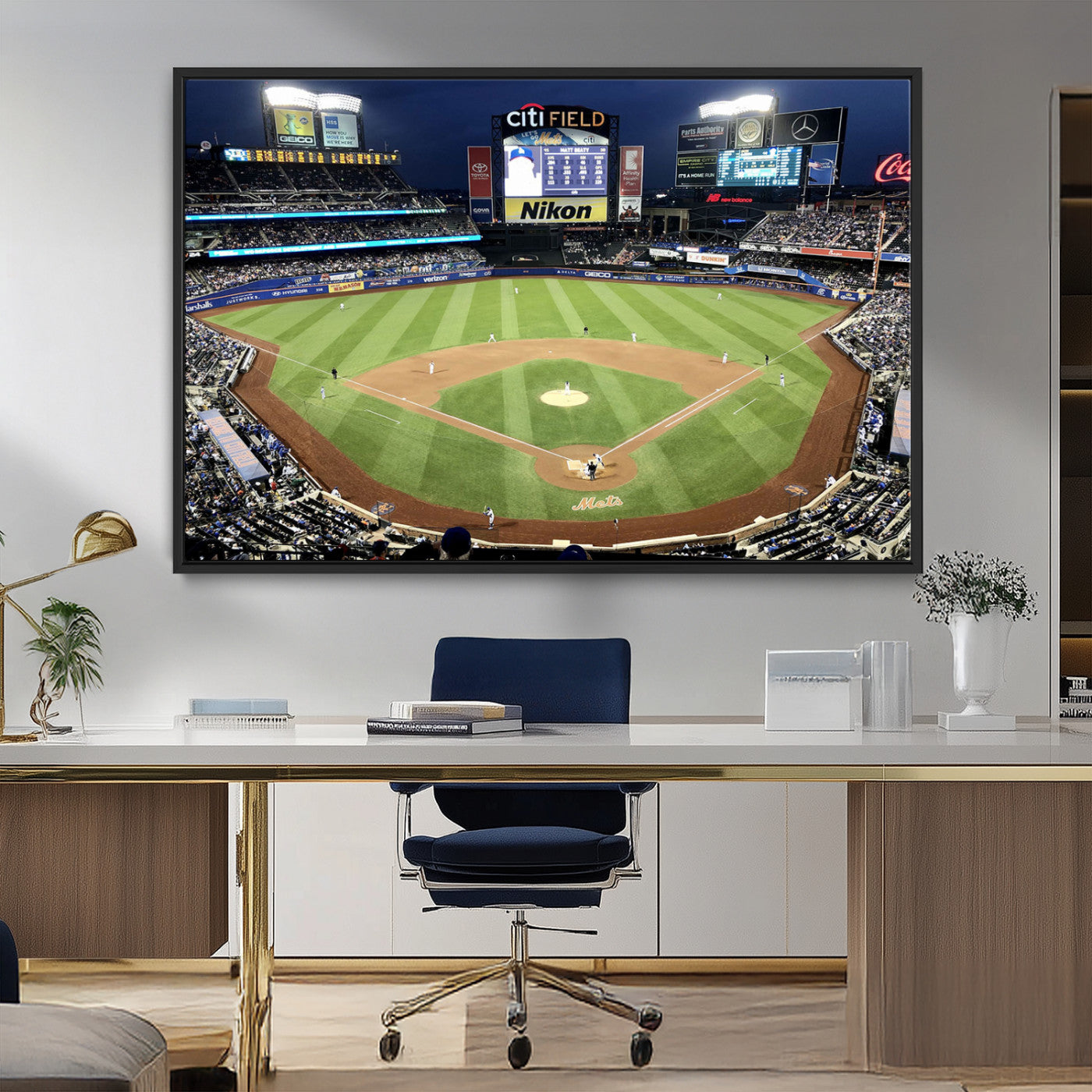 87666-MGV-CV-36X24-City Field Stadium Wall Art Canvas Print, Framed New York Stadium Art Picture Print, Citi Field Stadium Perfect Sport Room Decor