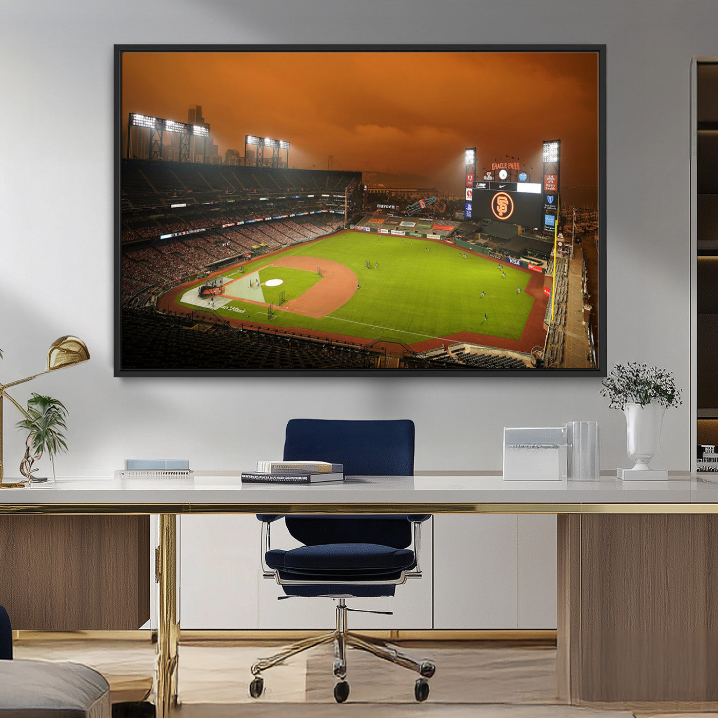 31315-MGV-FC-36X24_Black-Oracle Park Stadium Wall Art Canvas Print, Framed California Stadium Art Picture Print, Oracle Park Field Perfect Sport Room Decor