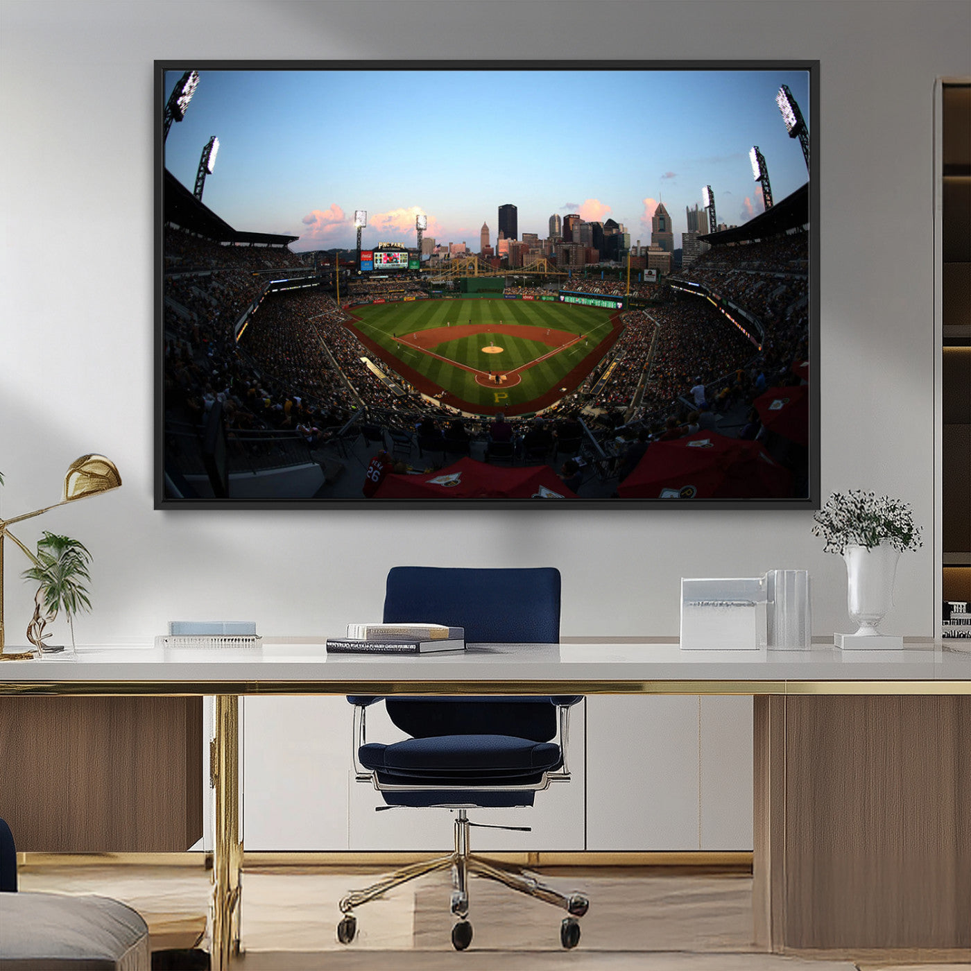 67670-MGV-CV-36X24-PNC Park Stadium Wall Art Canvas Print, Framed Pittsburgh Pirates Stadium Art Picture Print, PNC Park Field Perfect Sport Room