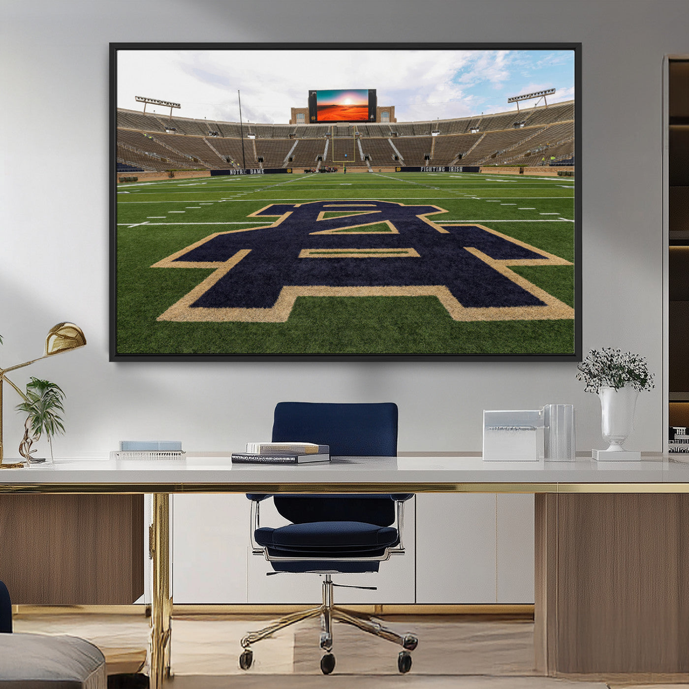 52835-MGV-FC-36X24_Black-Notre Dame Stadium Wall Art Canvas Print, Framed Indiana Stadium Art Picture Print, Notre Dame Field Perfect Sport Room Decor