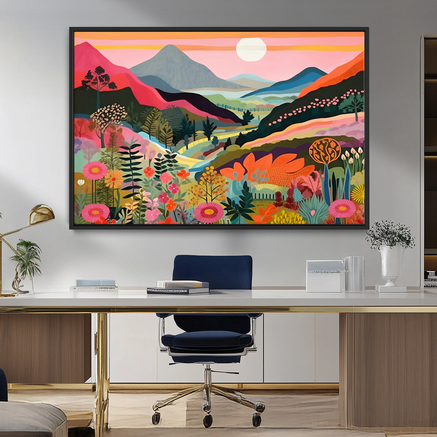 61376-MGV-FC-36X24_Black-Floral Valley Wall Art – Panoramic Mountain Landscape Canvas Print, Vibrant Nature Decor for Living Room, Office, or Bedroom