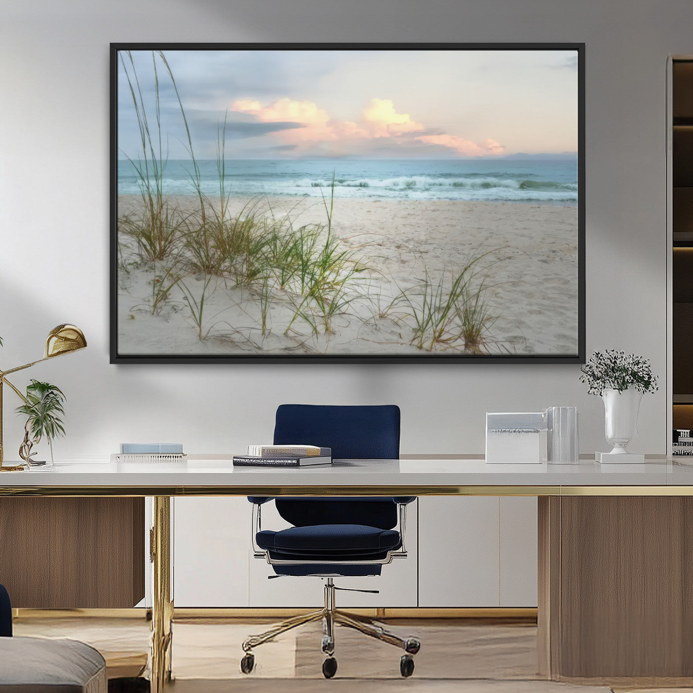 Test1001-MGV-FC-36X24_Black-Coastal Beach Wall Art – Panoramic Ocean Waves and Sandy Dunes Canvas Print, Serene Seascape with Sea Oats for Relaxing Home or