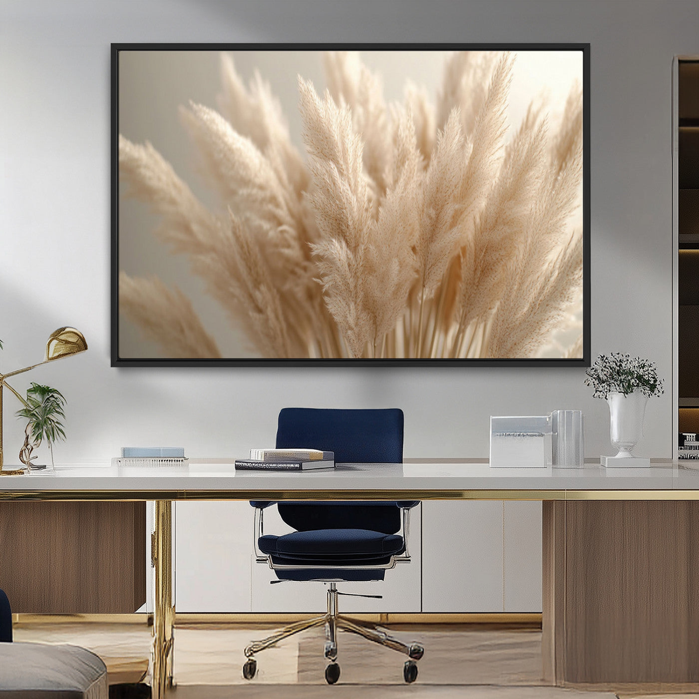 50300-MGV-CV-36X24-Pampas Grass Wall Art Canvas Print, Framed Minimalist Pampas Grass Art Picture Print, Beige Pampas Grass Perfect Minimalist Boho