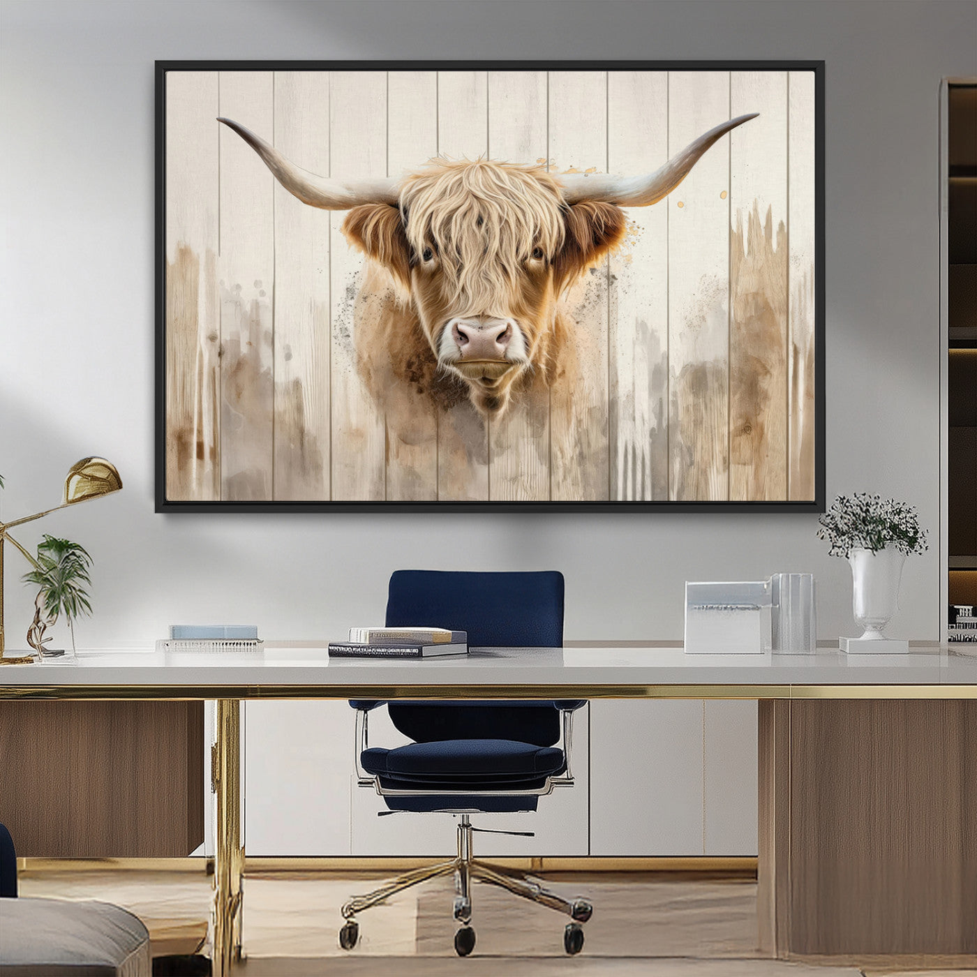 83059-MGV-CV-36X24-Highland Cow Wall Art – Rustic Farmhouse Animal Canvas Print, Country Style Watercolor Painting Poster for Living Room, Bedroom,