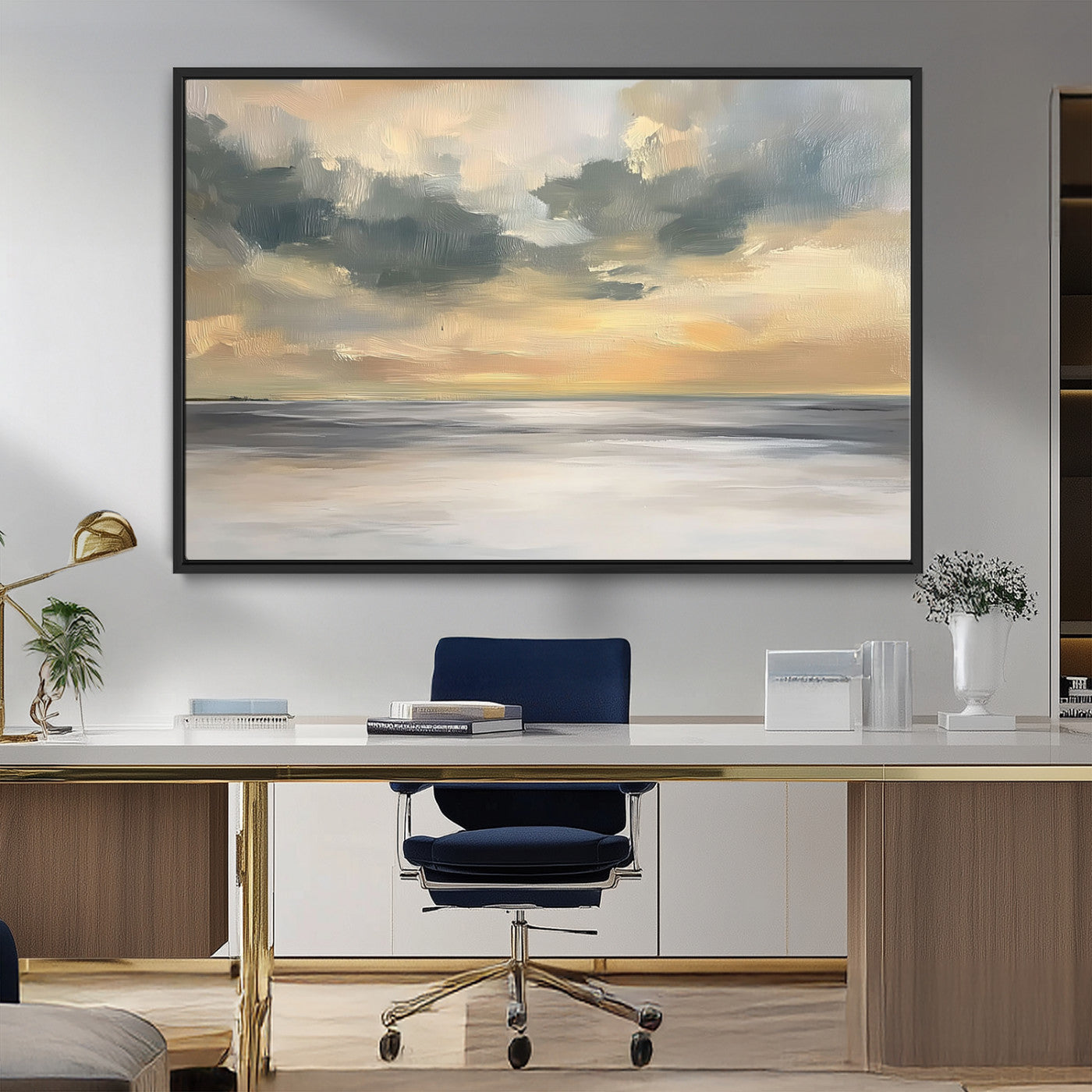 45544-MGV-CV-36X24-Ocean Sunset Wall Art – Serene Seascape Canvas Print with Golden Sky and Calm Water, Coastal Beach Artwork for Living Room,
