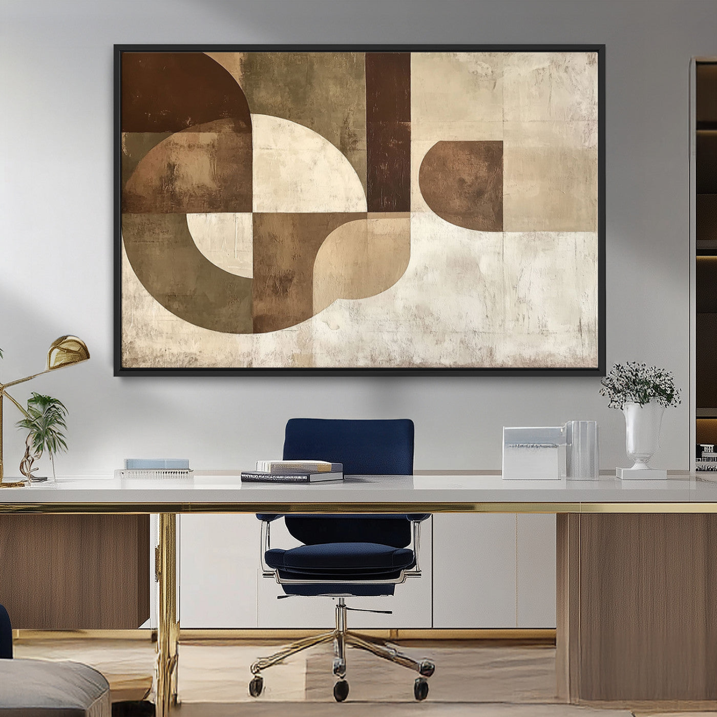 59767-MGV-FC-36X24_Black-Abstract Geometric Shapes Wall Art – Modern Minimalist Canvas Print, Neutral Brown Beige Tan Artwork for Living Room, Bedroom,