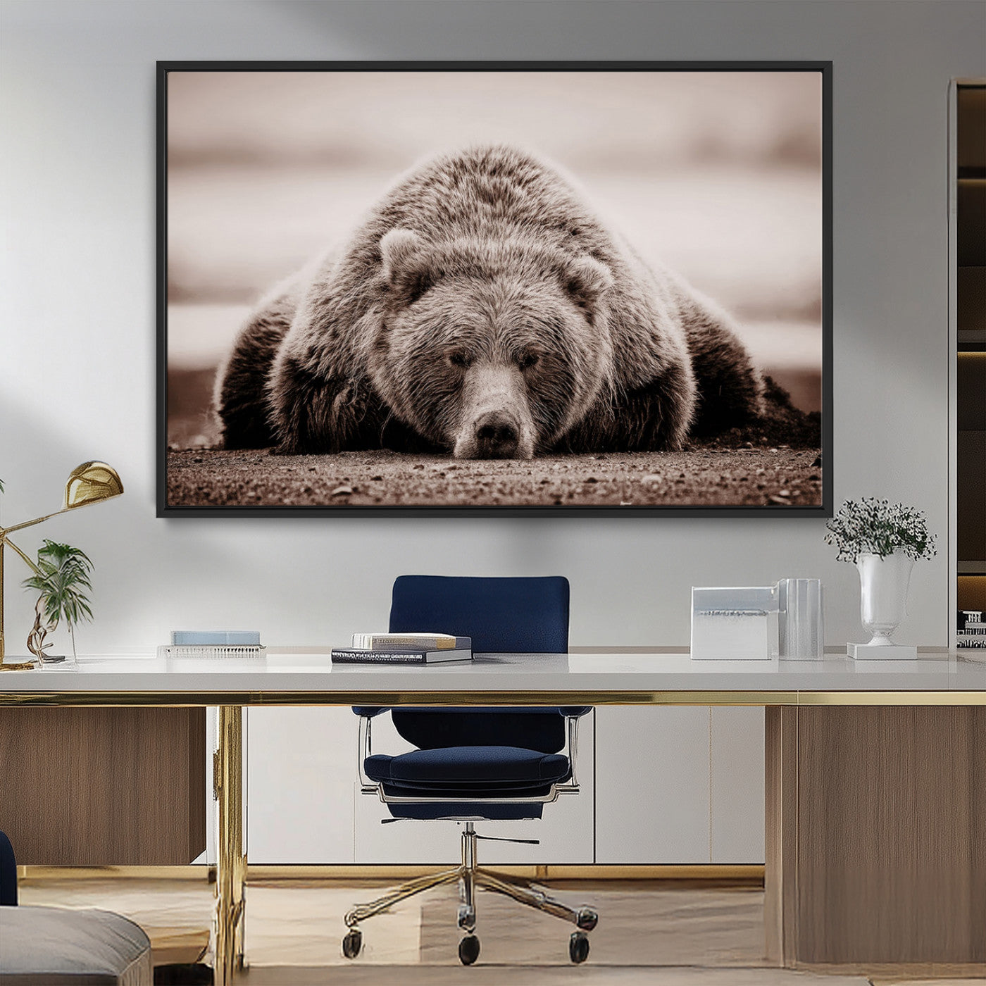 20611-MGV-FC-36X24_Black-Grizzly Bear Wall Art – Majestic Wildlife Sepia Canvas Print, Rustic Nature Animal Artwork for Cabin, Lodge, Living Room, Bedroom,