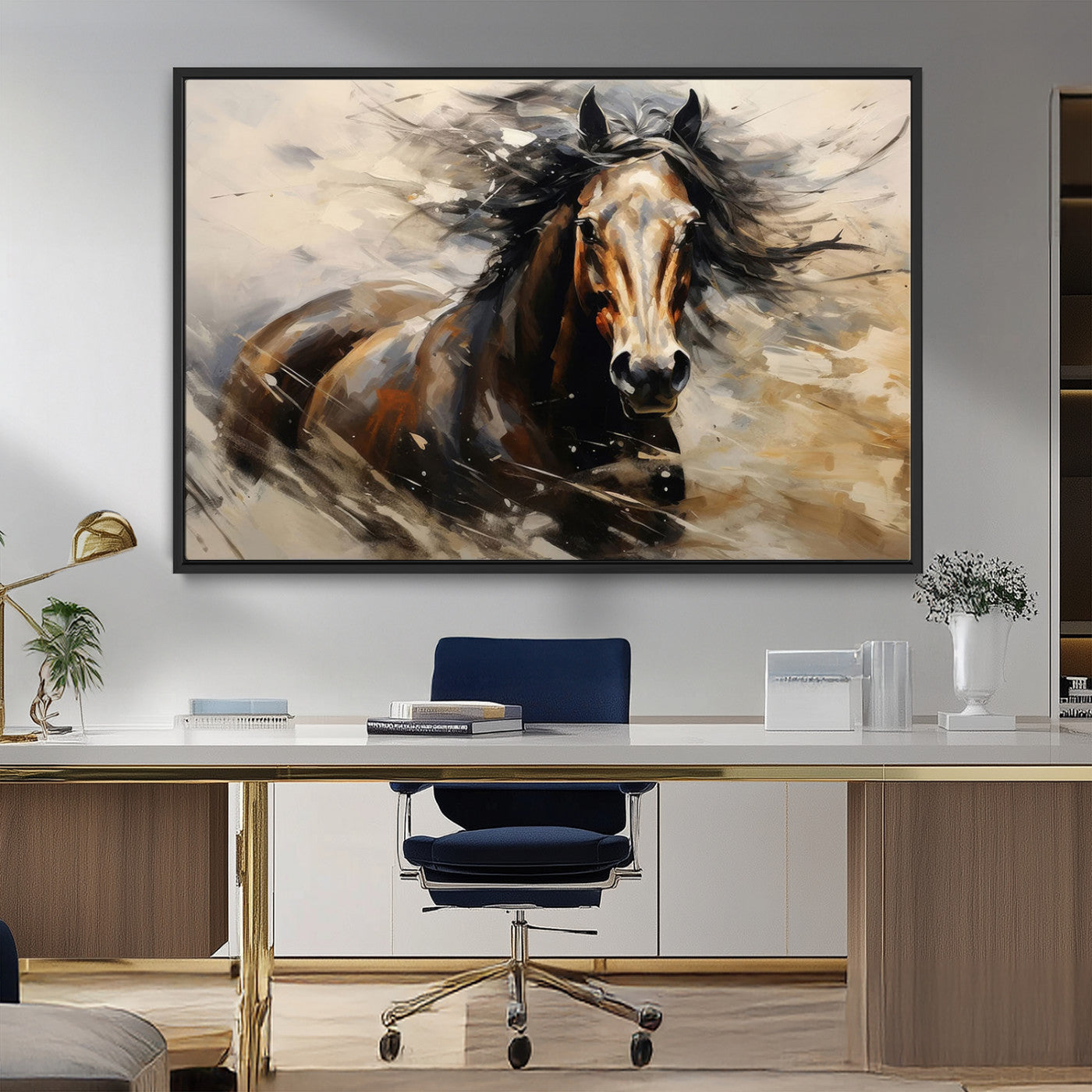 53001-MGV-CV-36X24-Wild Horse Wall Art – Majestic Stallion Canvas Print with Flowing Mane, Rustic Western Style Painting for Living Room, Office or