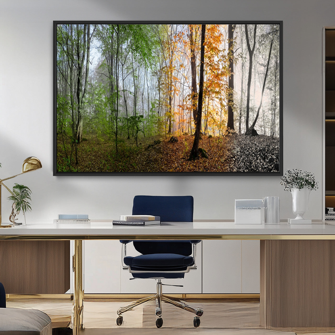 95317-MGV-FC-36X24_Black-Four Seasons Forest Wall Art – Panoramic Nature Canvas Print Showing Spring, Summer, Autumn and Winter Landscape for Living Room,