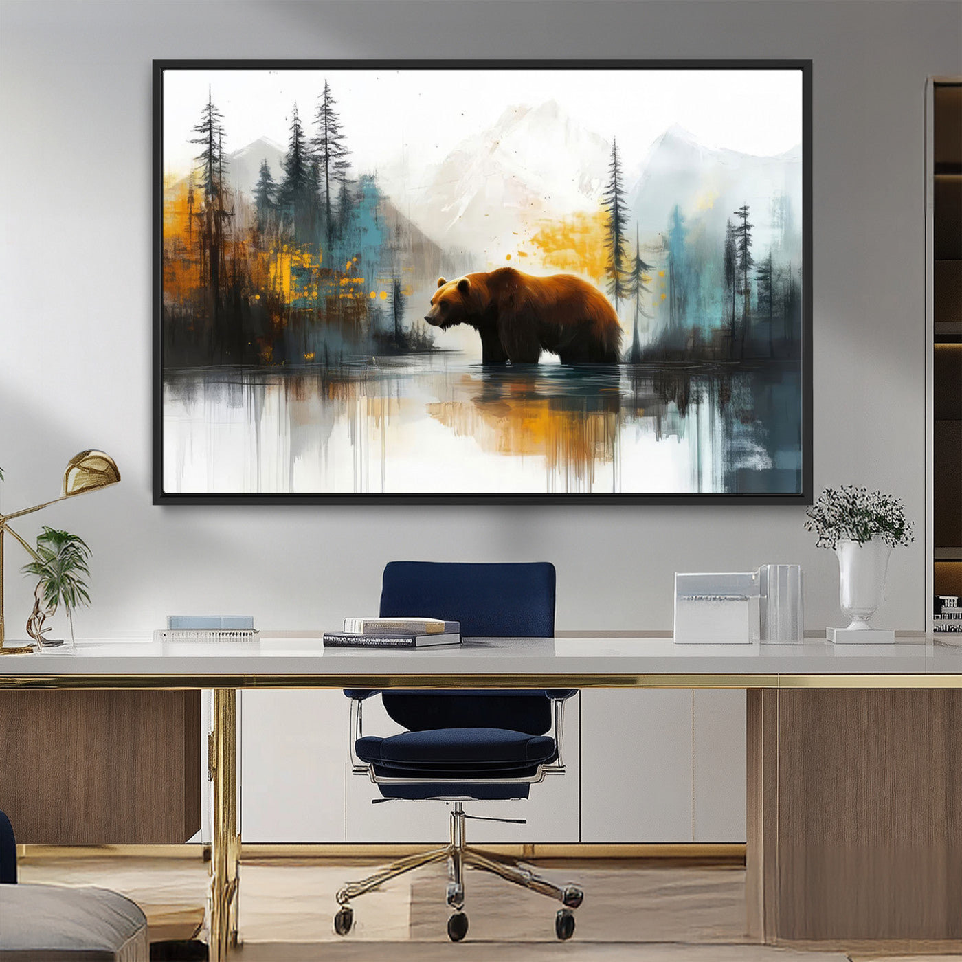 50308-MGV-FC-36X24_Black-Bear Wilderness Wall Art – Mountain Forest Canvas Print, Rustic Cabin Decor with Wildlife Landscape, Nature Artwork for Lodge,