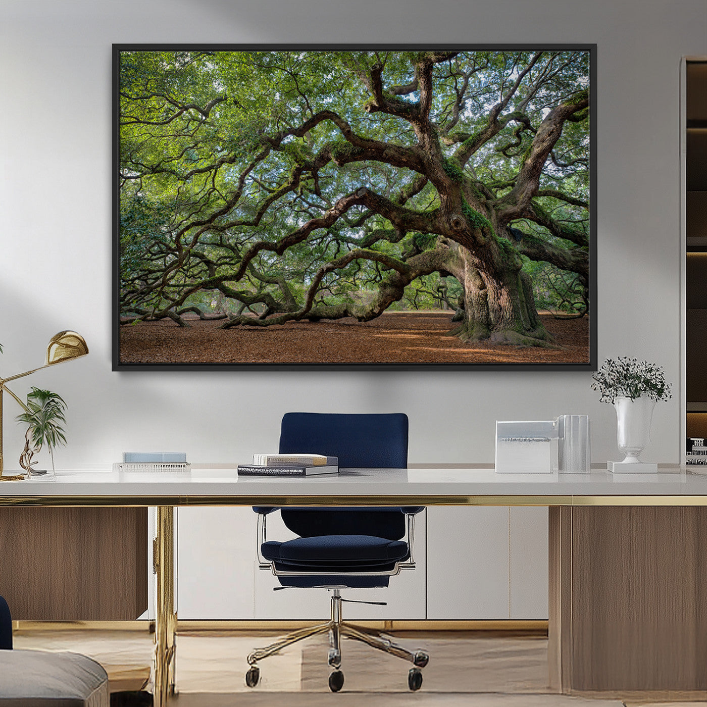 MGV-FC-36X24 - Historic Tree Wall Art Canvas Print, Framed Mossy Tree Art Picture Print, Twisted Branches Perfect Nature Southern Decor Artwork