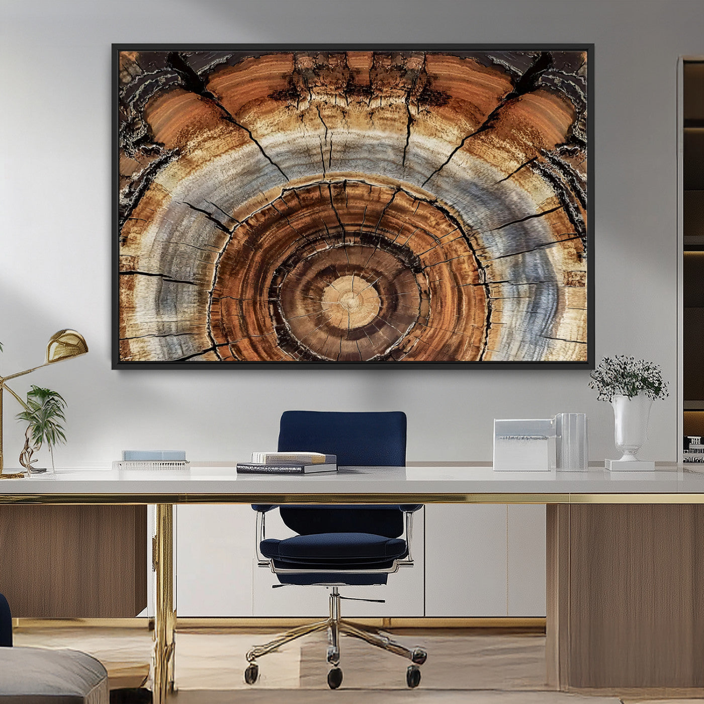 15184146-MGV-FC-36X24_Black-Tree Rings Wall Art Canvas Print, Framed Wood Texture Art Picture Print, Rustic Pattern Perfect Rustic Organic Decor Artwork