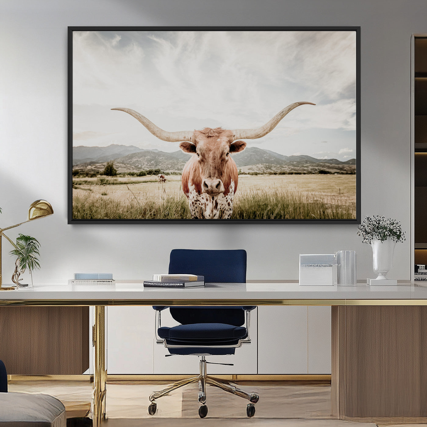 80054319-MGV-FC-36X24_Black-Longhorn Wall Art – Rustic Western Canvas Print, Majestic Bull Artwork for Farmhouse, Ranch or Living Room