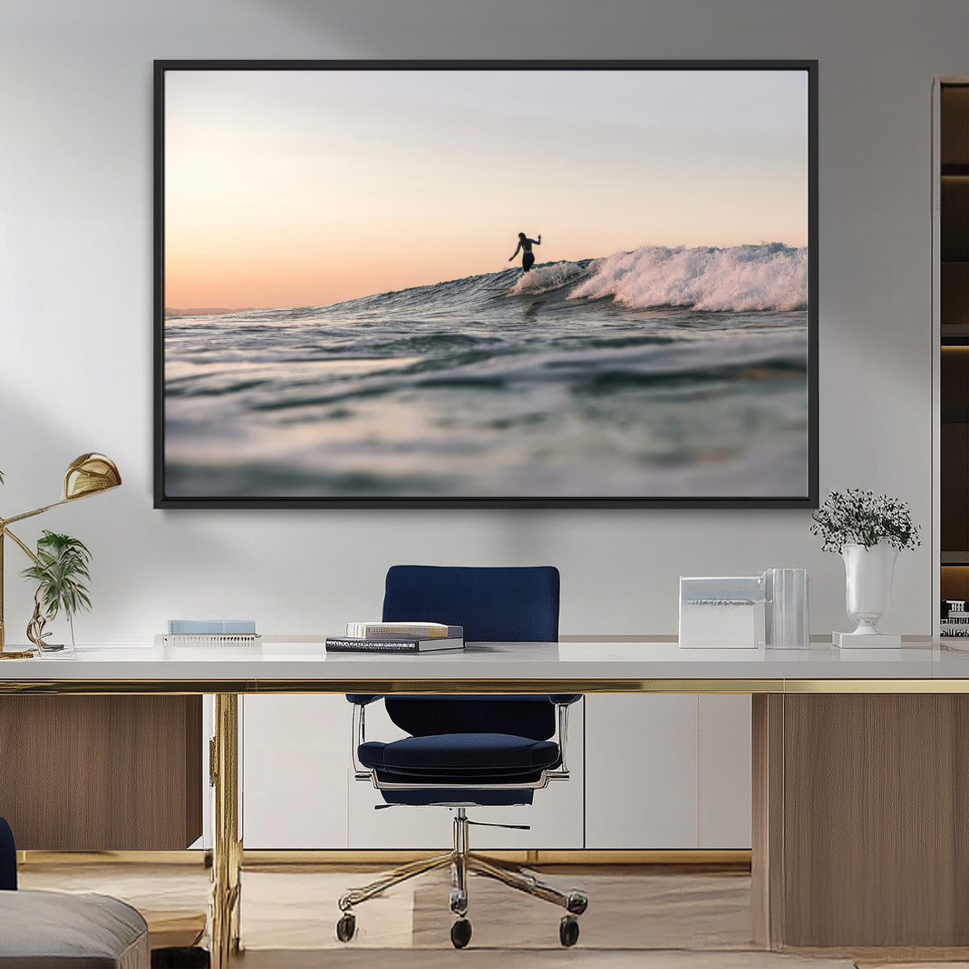 58502923-MGV-CV-36X24-Wave Rider Wall Art Canvas Print, Framed Ocean Wave Art Picture Print, Riding Surf Perfect Sunset Surf Decor Artwork