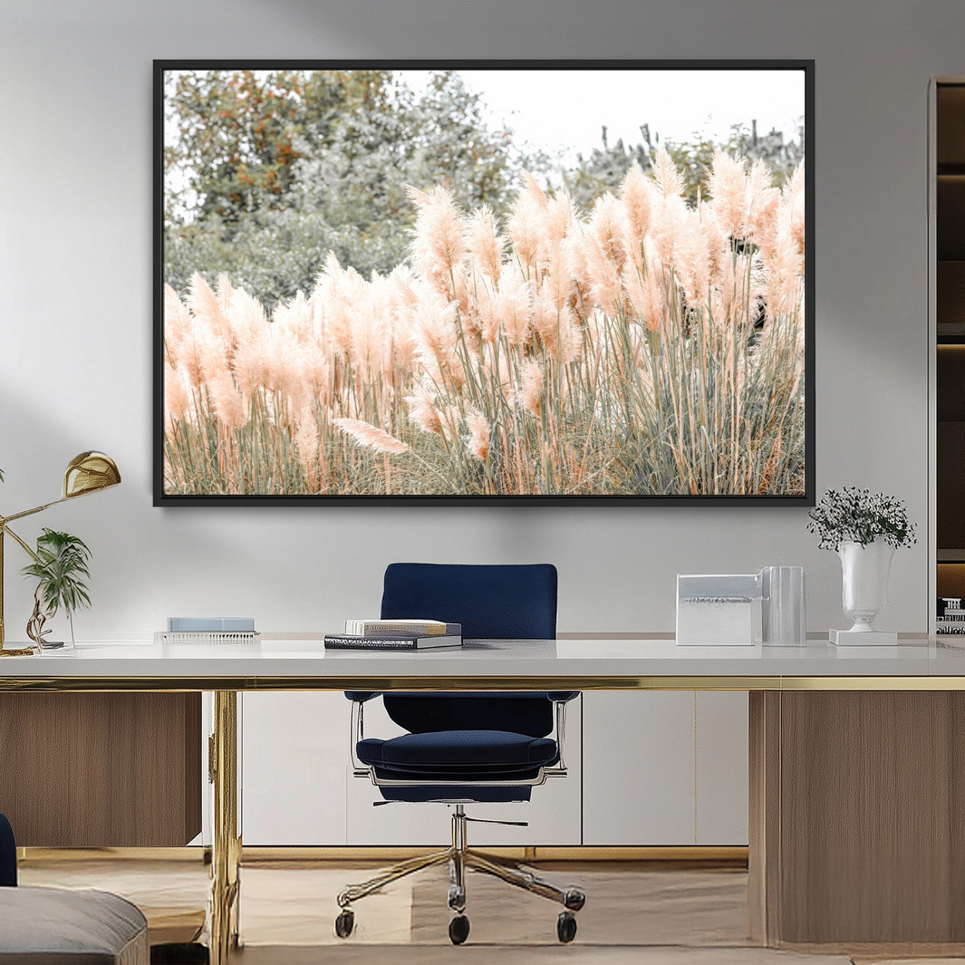 21826392-MGV-FC-36X24_Black-Pampas Grass Wall Art Canvas Print, Framed Soft Pampas Art Picture Print, Pastel Grasses Perfect Soft Neutral Boho Decor Artwork