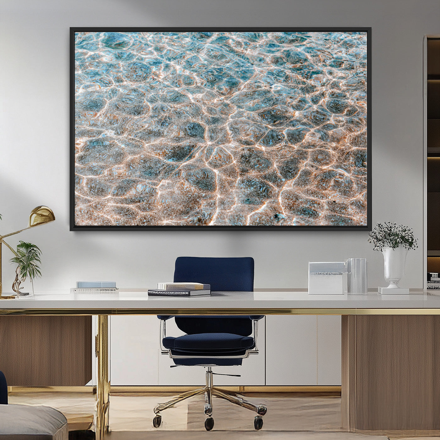 26580287-MGV-CV-36X24-Clear Water Wall Art Canvas Print, Framed Sunlit Ripples Art Picture Print, Ocean Texture Perfect Modern Coastal Decor Artwork
