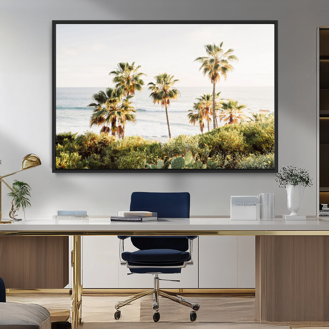 94707294-MGV-FC-36X24_Black-California Coast Wall Art Canvas Print, Framed Palm Trees Art Picture Print, Coastal Landscape Perfect Coastal Minimalist Decor