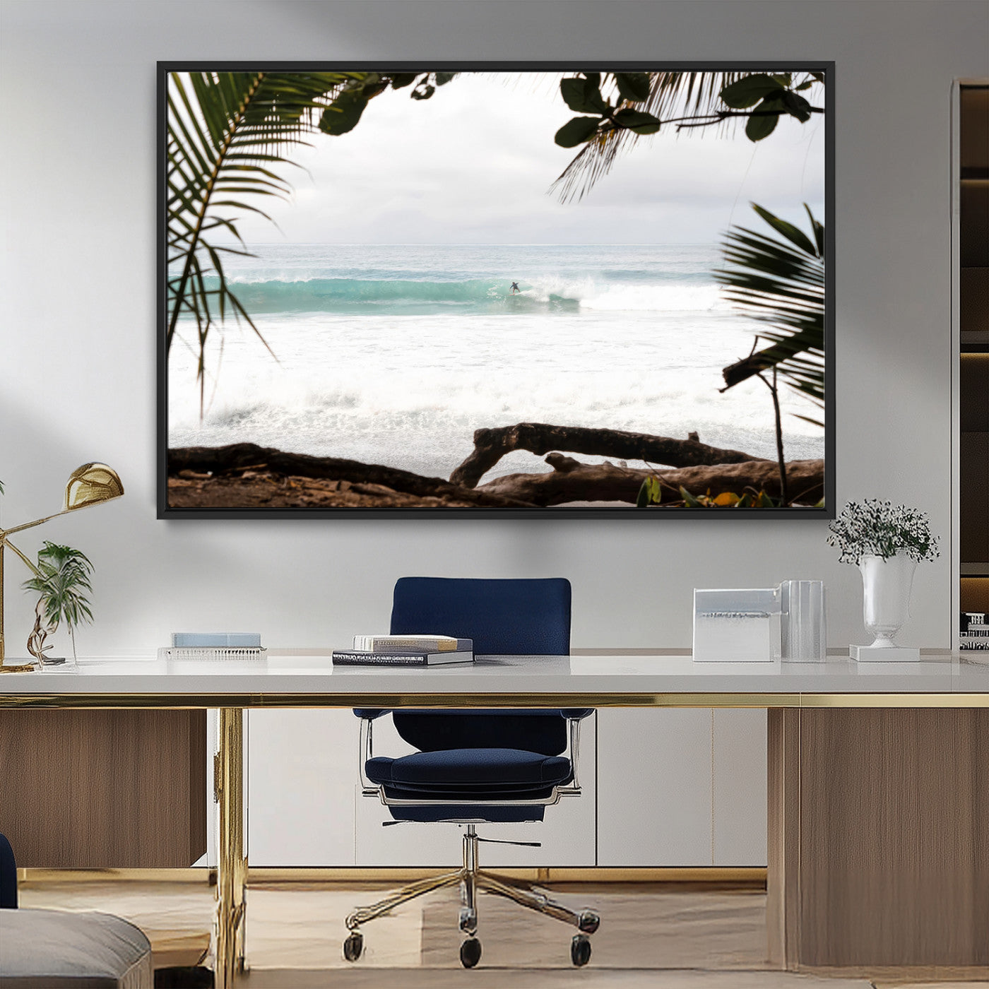 50382104-MGV-FC-36X24_Black-Tropical Surf Wall Art Canvas Print, Framed Palm Tree View Art Picture Print, Beach House Art Perfect Boho Coastal Decor Artwork