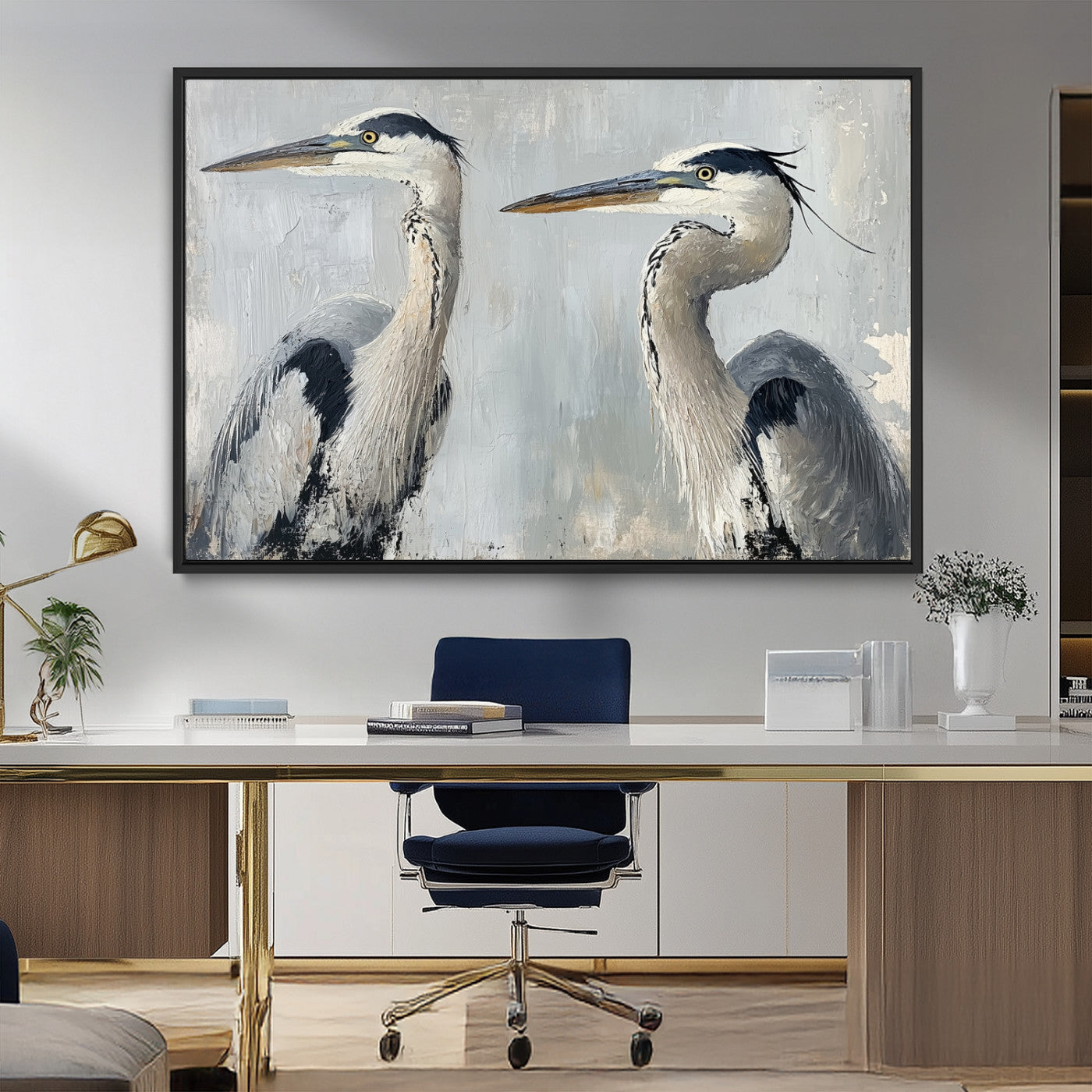 19427826-MGV-FC-36X24_Black-Bird Canvas Decor Wall Art Canvas Print, Framed Coastal Bird Pair Art Picture Print, Minimalist Wildlife Wall Perfect Coastal