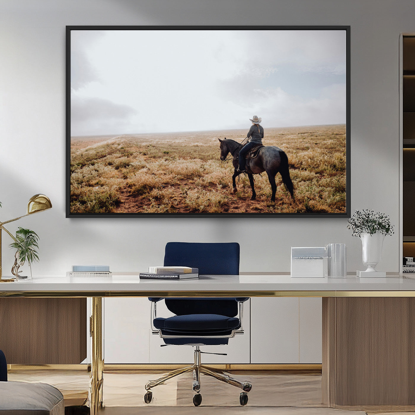 57597730-MGV-FC-36X24_Black-Cowboy Wall Art Wall Art Canvas Print, Framed Western Canvas Art Picture Print, Rustic Ranch Scene Perfect Rustic Western Decor