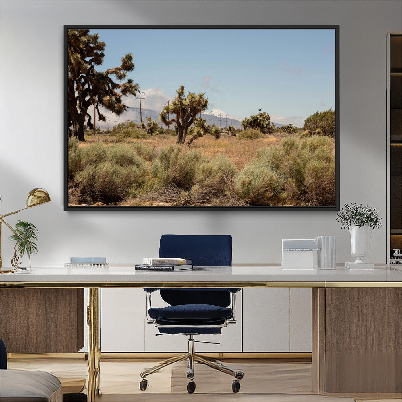 16114018-MGV-FC-36X24_Black-Joshua Tree Wall Art Canvas Print, Framed Desert Landscape Art Picture Print, Mountain Horizon Perfect Southwestern Boho Decor