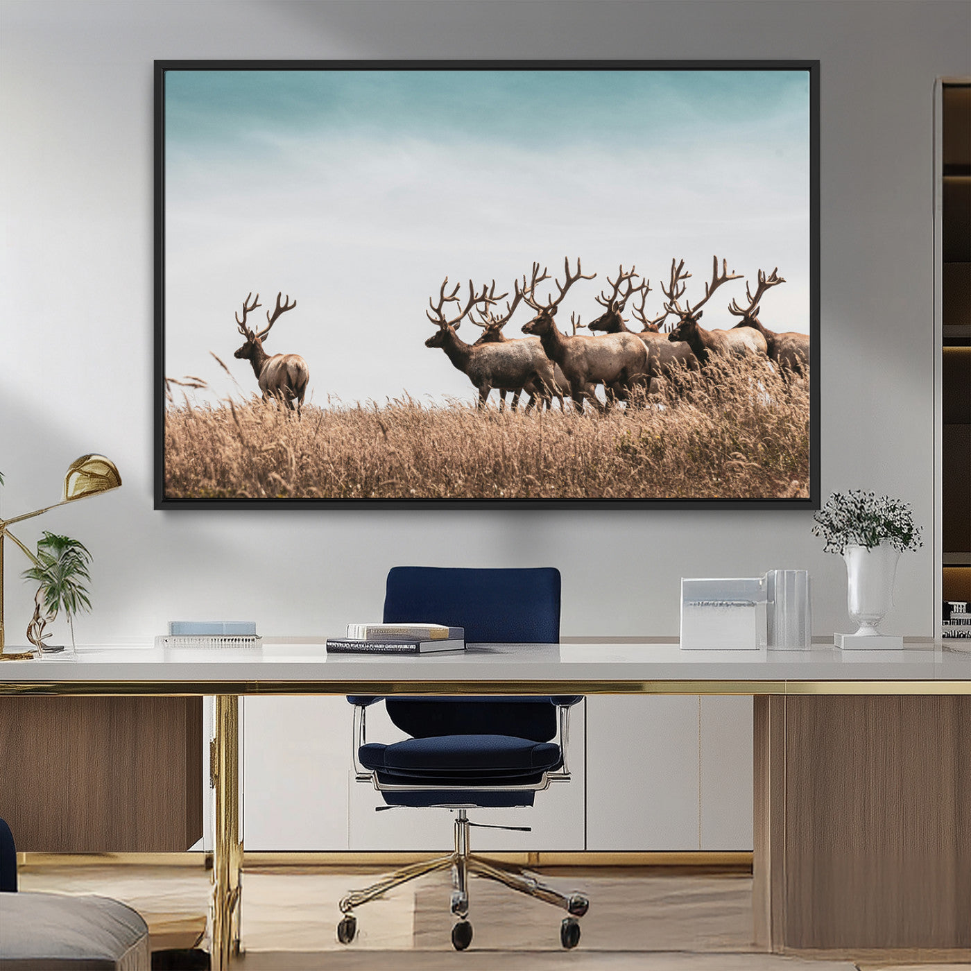 81594705-MGV-CV-36X24-Elk Herd Wall Art Canvas Print, Framed Wildlife Photography Art Picture Print, Rustic Nature Print Perfect Rustic Wildlife Decor