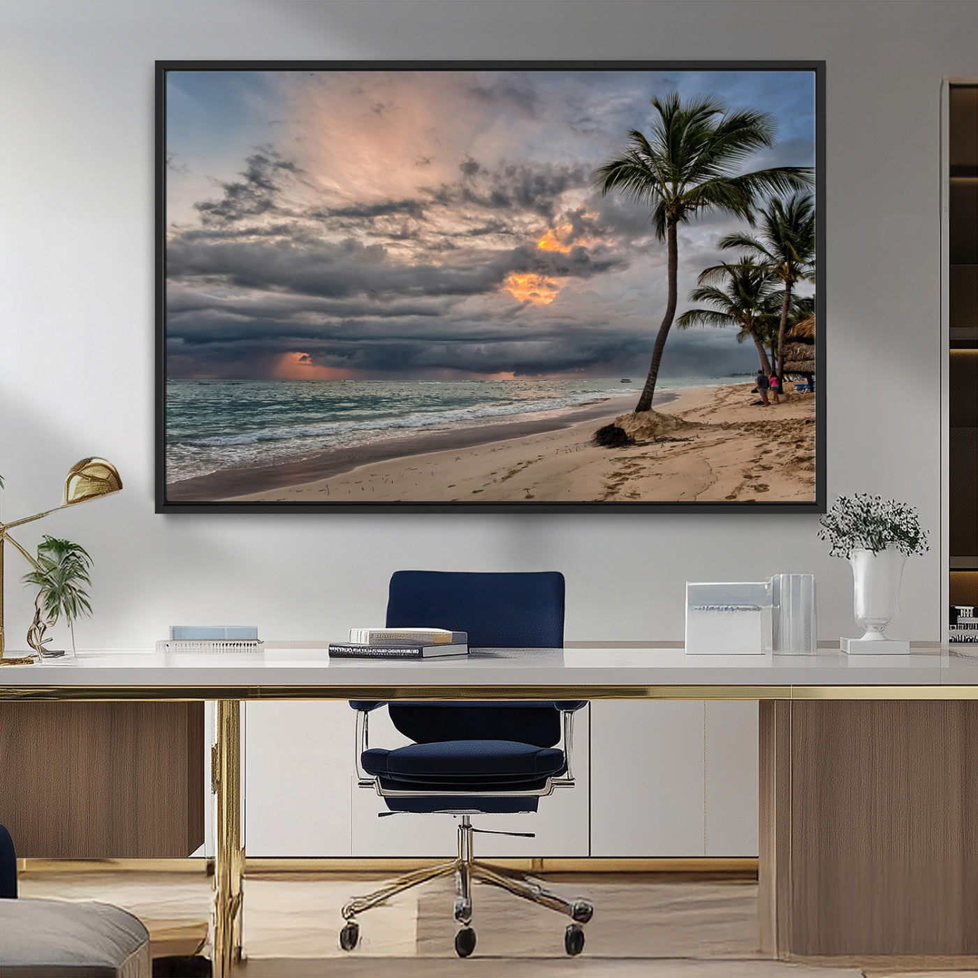 62574547-MGV-FC-36X24_Black-Tropical Storm Wall Art Canvas Print, Framed Moody Beach Art Picture Print, Dramatic Sky Perfect Tropical Coastal Decor Artwork