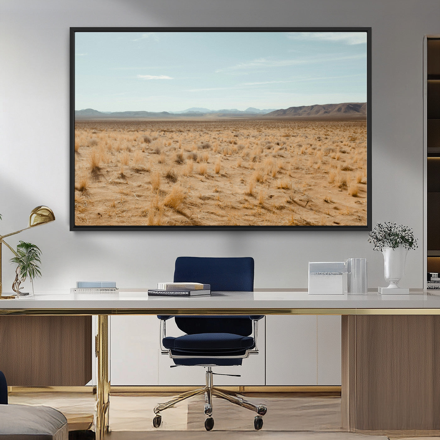 55918919-MGV-FC-36X24_Black-Desert Landscape Wall Art – Golden Grass Plains and Mountain Horizon Canvas Print, Southwest Nature Photography Decor for Living