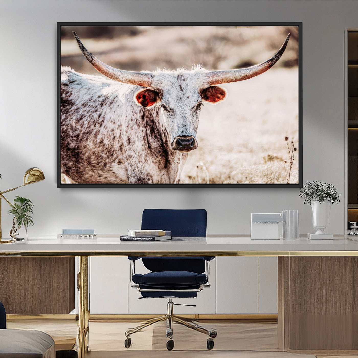72388892-MGV-FC-36X24_Black-Texas Longhorn Wall Art – Rustic Western Canvas Print, Cowboy Style Farmhouse Bull Artwork for Living Room, Ranch, Office or Man