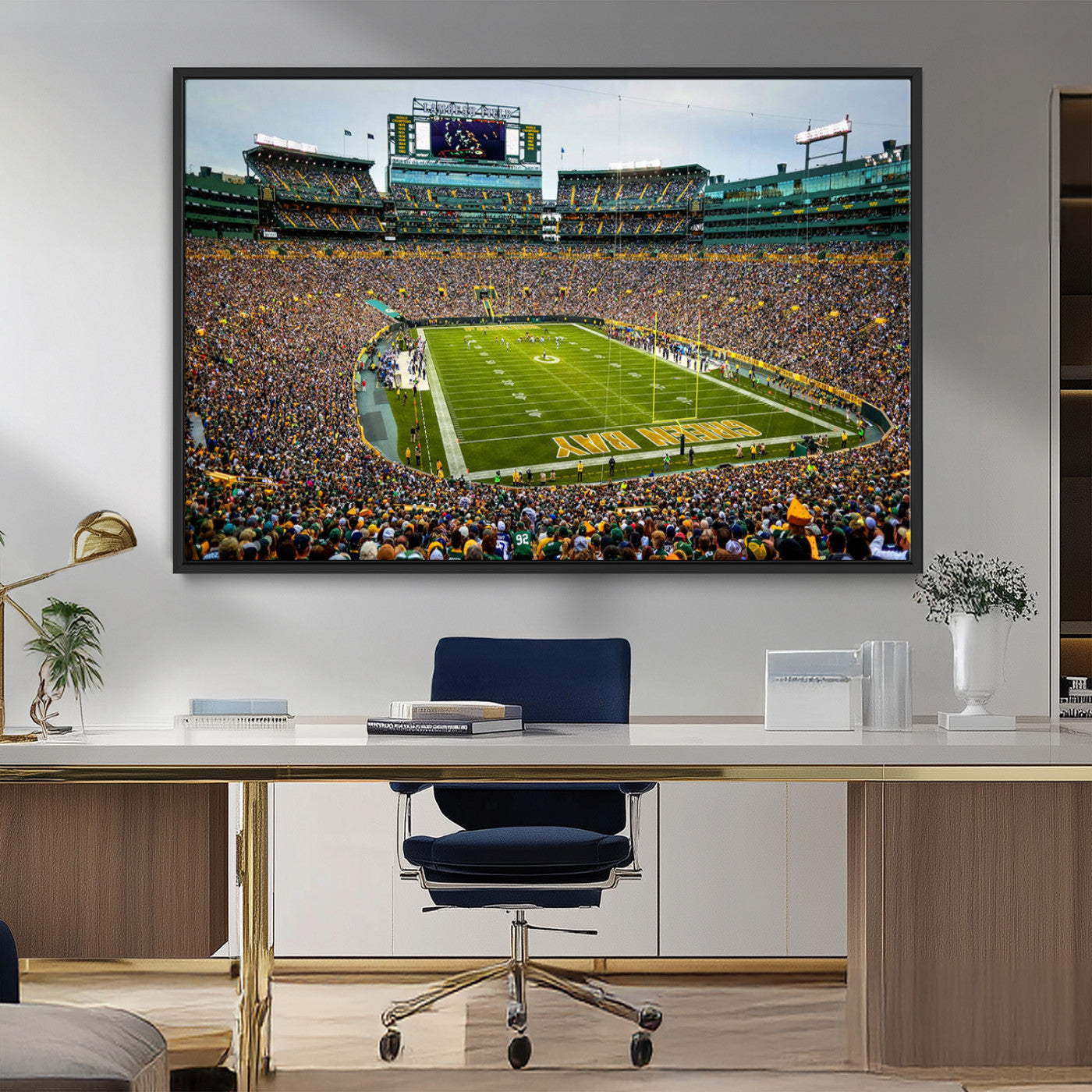 96617112-MGV-FC-36X24_Black-Lambeau Field Wall Art – Green Bay Packers NFL Football Stadium Canvas Print – Game Day Crowd Sports Decor for Man Cave, Bar, or