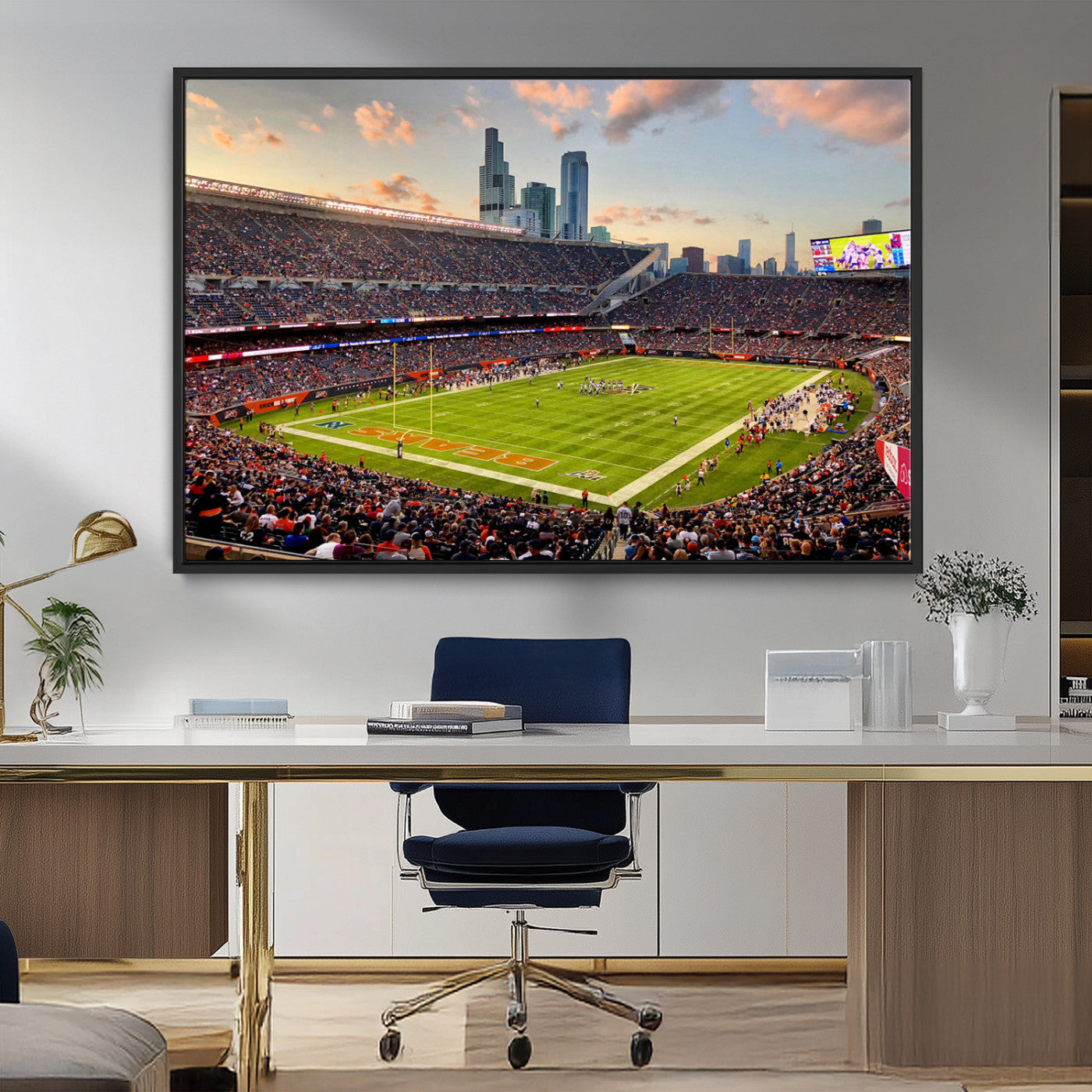55377093-MGV-CV-36X24-Soldier Field Wall Art – Panoramic Chicago Bears Football Stadium Canvas Print, Game Day Sports Decor for Man Cave, Bar, Office,