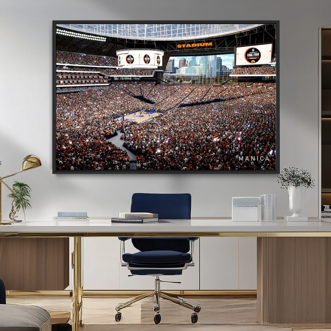 38616413-MGV-CV-36X24-Chicago Dome Stadium Wall Art – Futuristic Basketball Final Four Arena Canvas Print, Modern Sports Fan Decor for Man Cave or