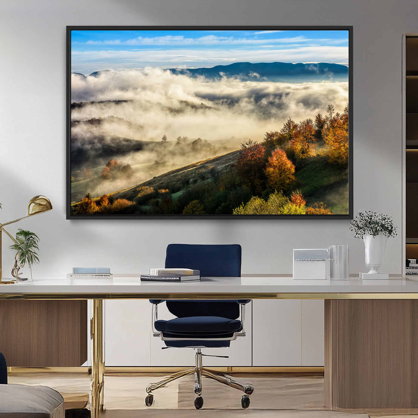 21551192-MGV-FC-36X24_Black-Landscape Wall Art – Autumn Mountain View Canvas Print, Scenic Nature Photography Decor for Bedroom, Living Room, Office, Cabin or