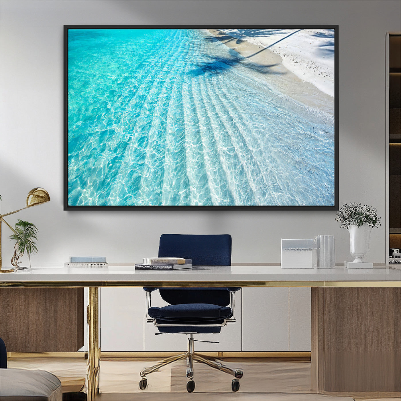 68127042-MGV-FC-36X24_Black-Beach Wall Art – Tropical Ocean Canvas Print, Clear Water and White Sand Photography Decor for Bedroom, Living Room, Office,