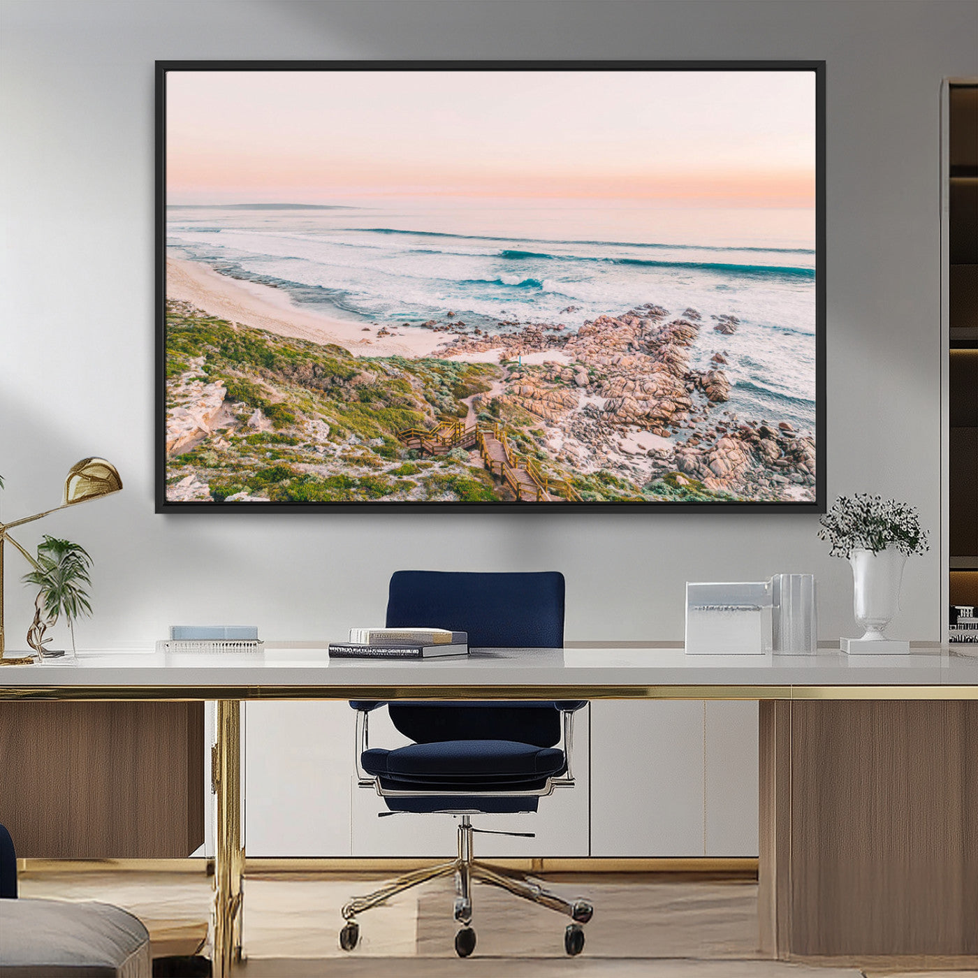 27332135-MGV-FC-36X24_Black-Coastal Sunset Wall Art – Ocean Waves and Rocky Shore Canvas Print, Scenic Seaside Photography Decor for Bedroom, Living Room,