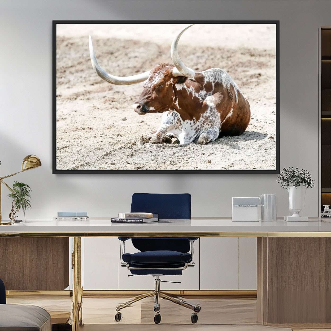 89096667-MGV-FC-36X24_Black-Texas Longhorn Wall Art – Rustic Western Canvas Print, Cattle Photography Decor for Ranch House, Living Room, Office, Man Cave
