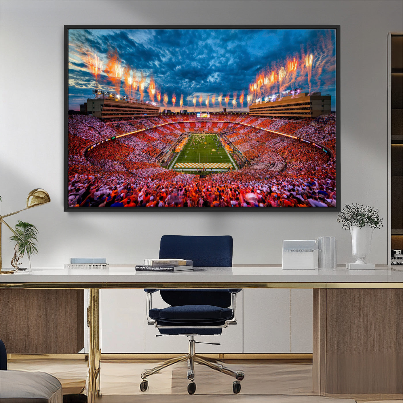 94266219-MGV-FC-36X24_Black-Neyland Stadium Wall Art – Tennessee Volunteers Checkerboard Game Day Canvas Print, College Football Fireworks Decor for Man Cave