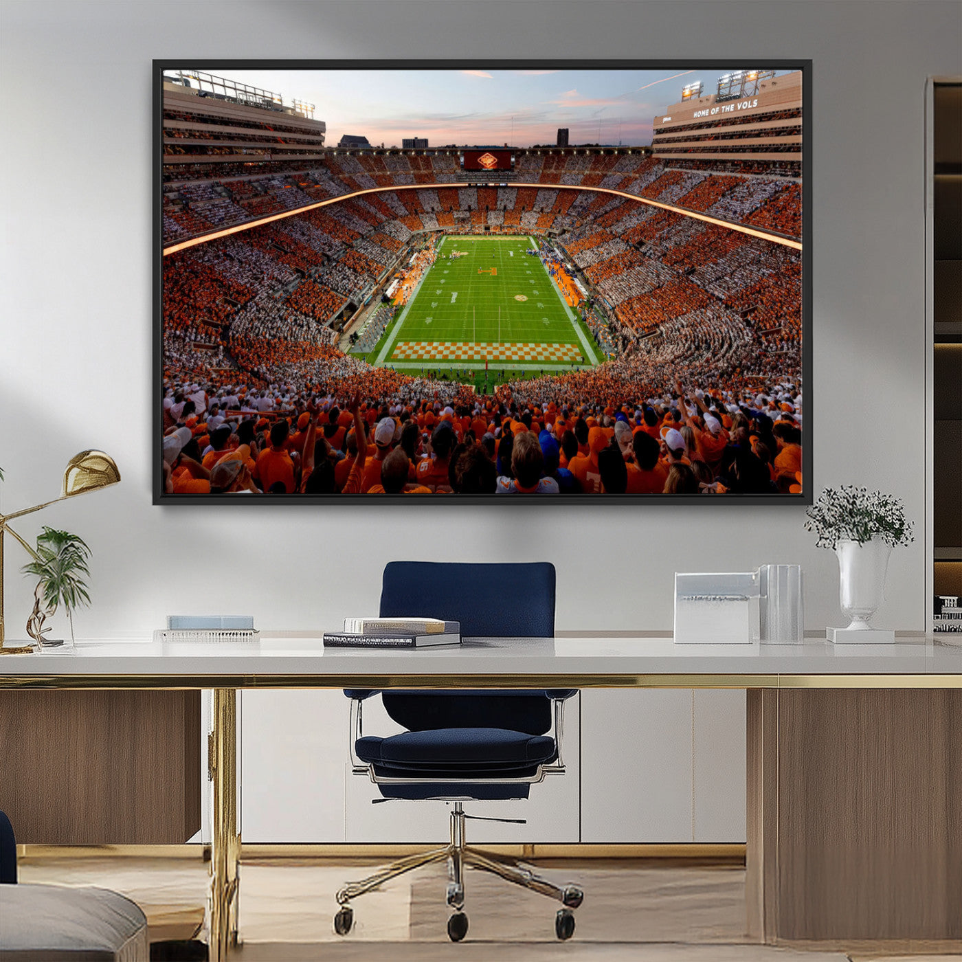37160229-MGV-CV-36X24-Tennessee Volunteers Wall Art – Neyland Stadium Sunset Checkerboard Game Canvas Print, Vols Football Panorama Sports Decor