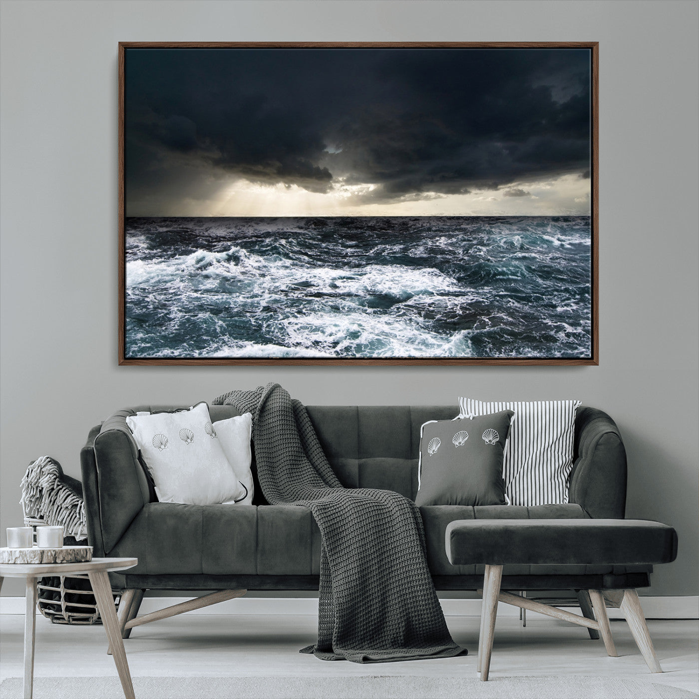 42607-MGV-CV-36X24-Stormy Ocean Wall Art – Dramatic Sea and Sky Canvas Print with Sun Rays, Moody Nature Decor for Living Room, Office, Bedroom or
