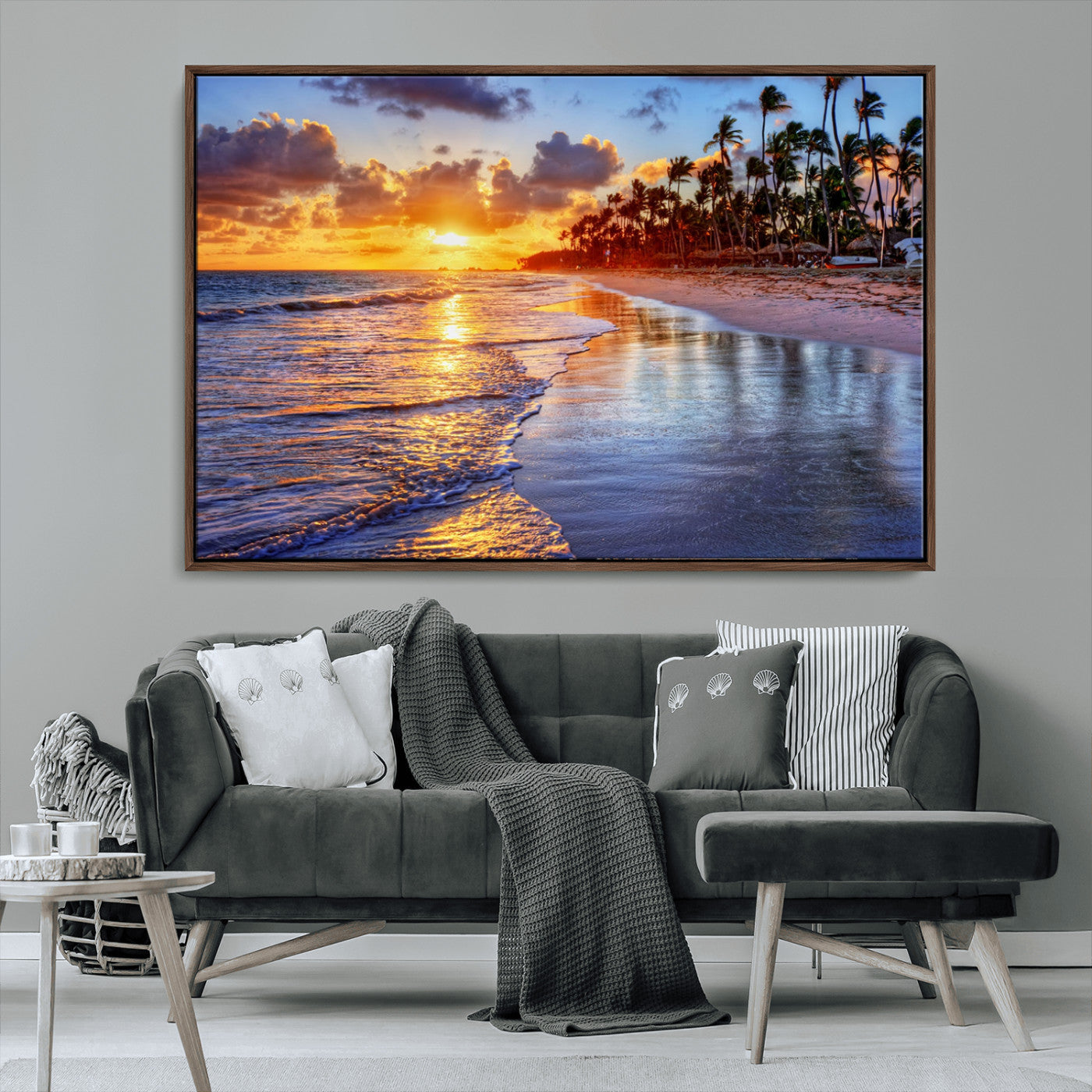 19917-MGV-CV-36X24-Tropical Sunset Beach Wall Art – Panoramic Palm Trees and Ocean Canvas Print, Vibrant Coastal Decor for Living Room, Office or Man
