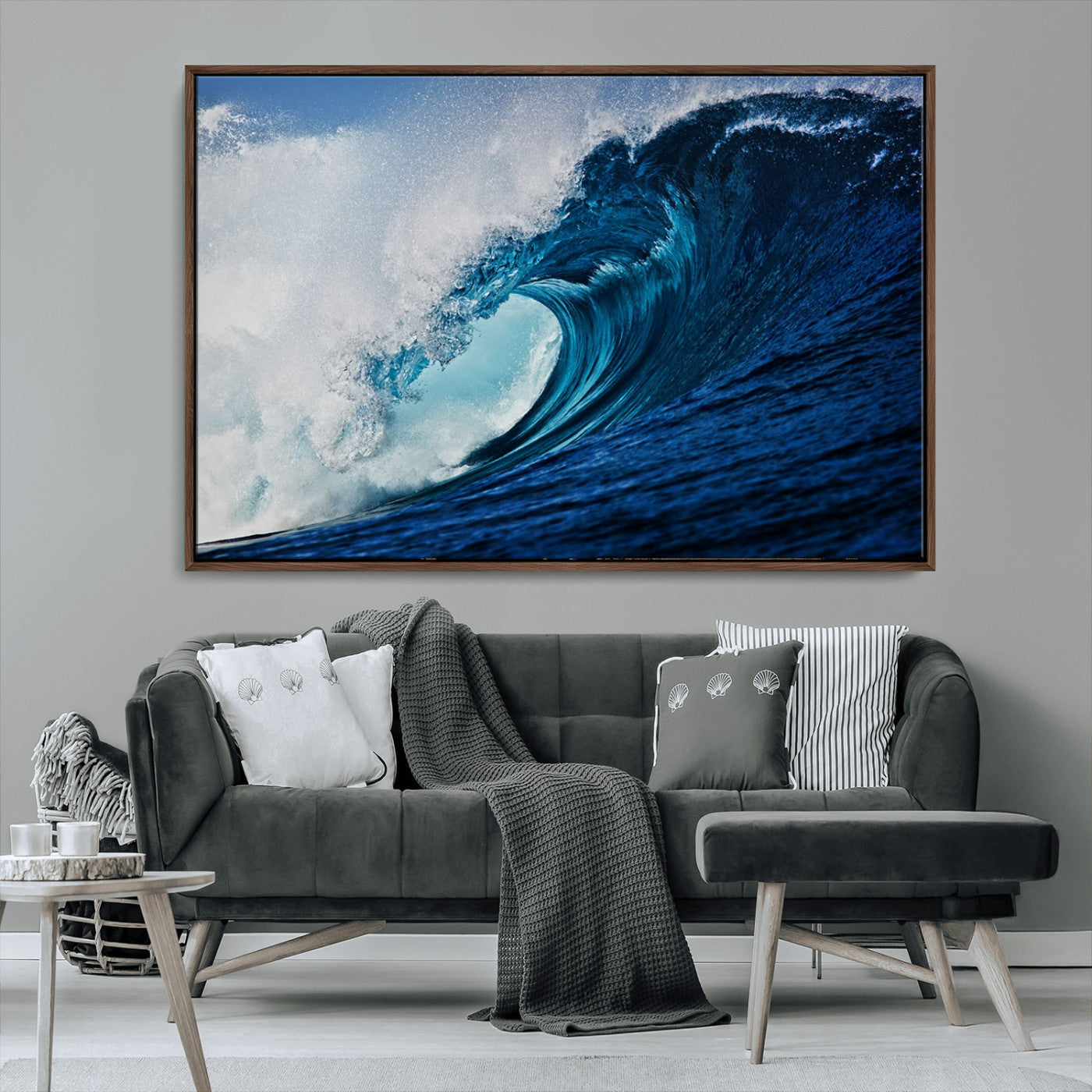 89502-MGV-CV-36X24-Powerful Ocean Wave Wall Art – Panoramic Blue Sea Wave Canvas Print, Coastal Surf Photography Artwork for Living Room, Bedroom, or
