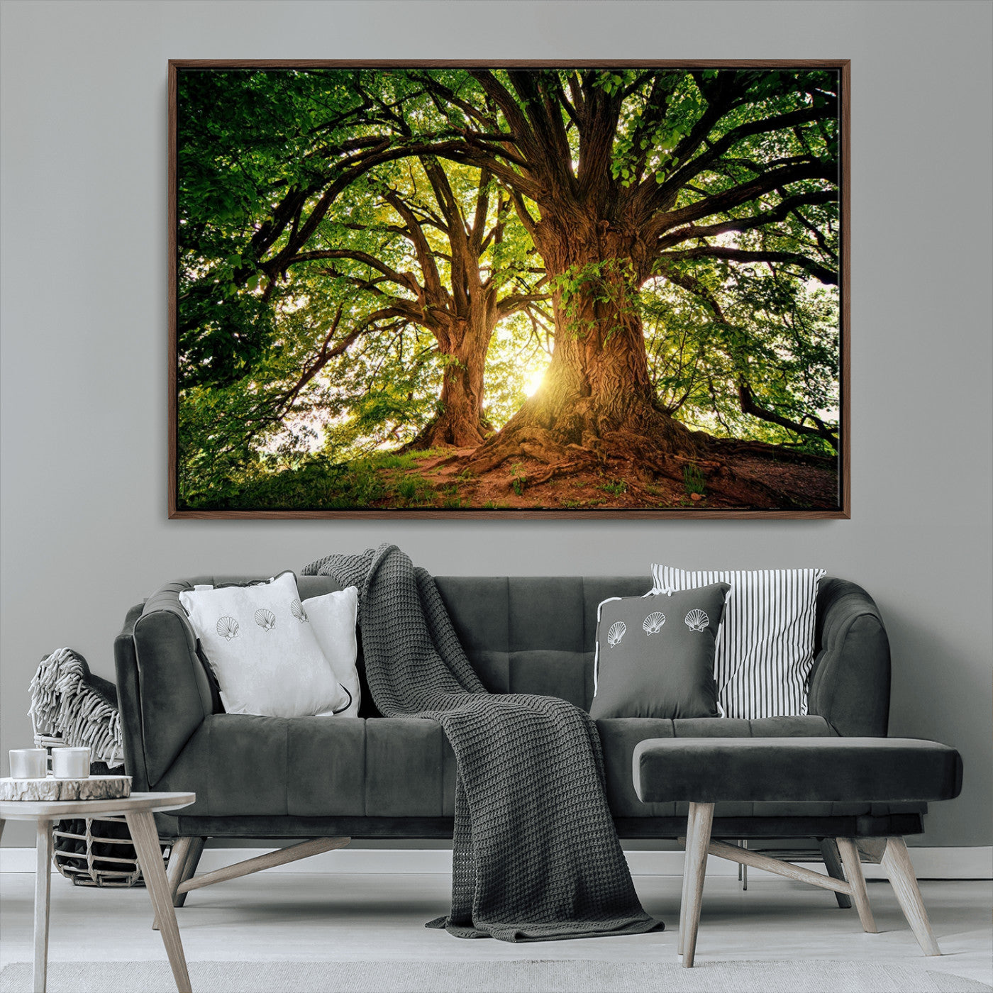 52150-MGV-CV-36X24-Majestic Tree Wall Art – Large Nature Canvas Print with Sunlight Through Branches, Rustic Forest Decor for Living Room, Bedroom or