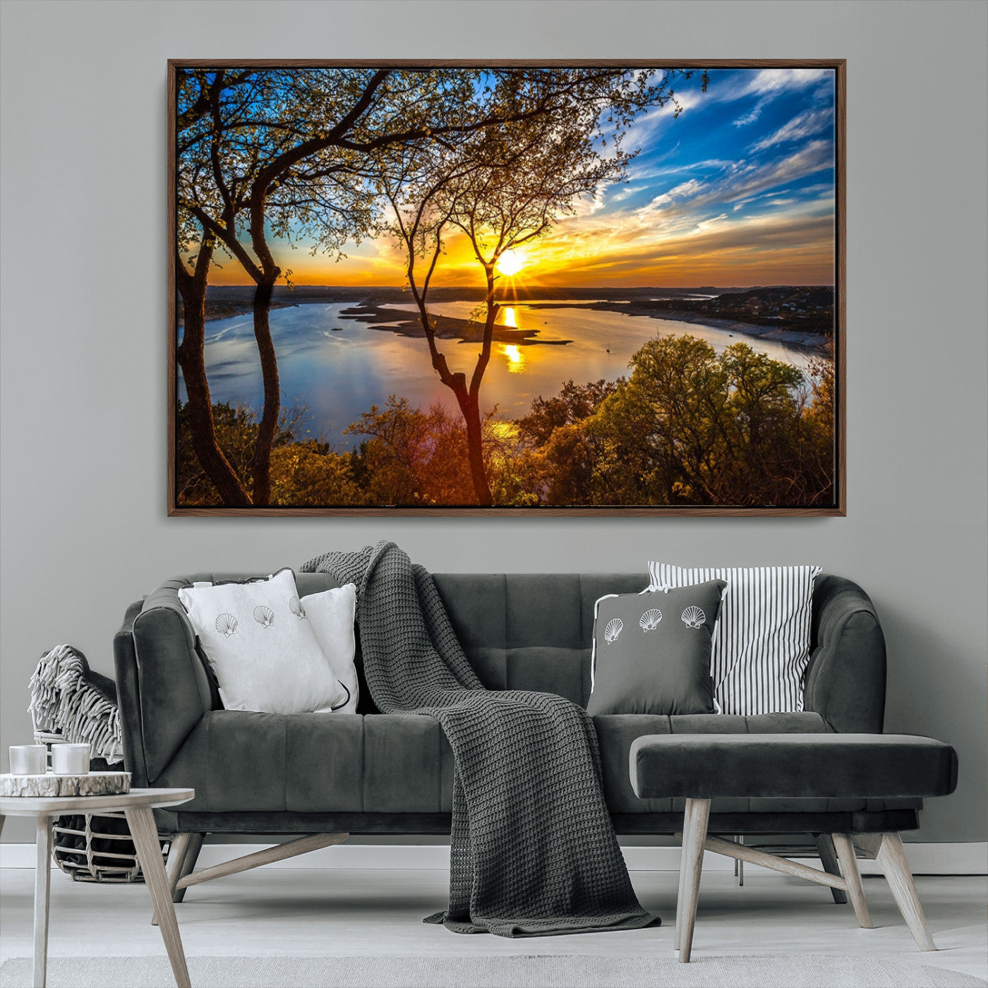 66839-MGV-CV-36X24-Lake Sunset Wall Art – Golden Hour Canvas Print with Trees and Water Reflection, Scenic Landscape Photography for Living Room,