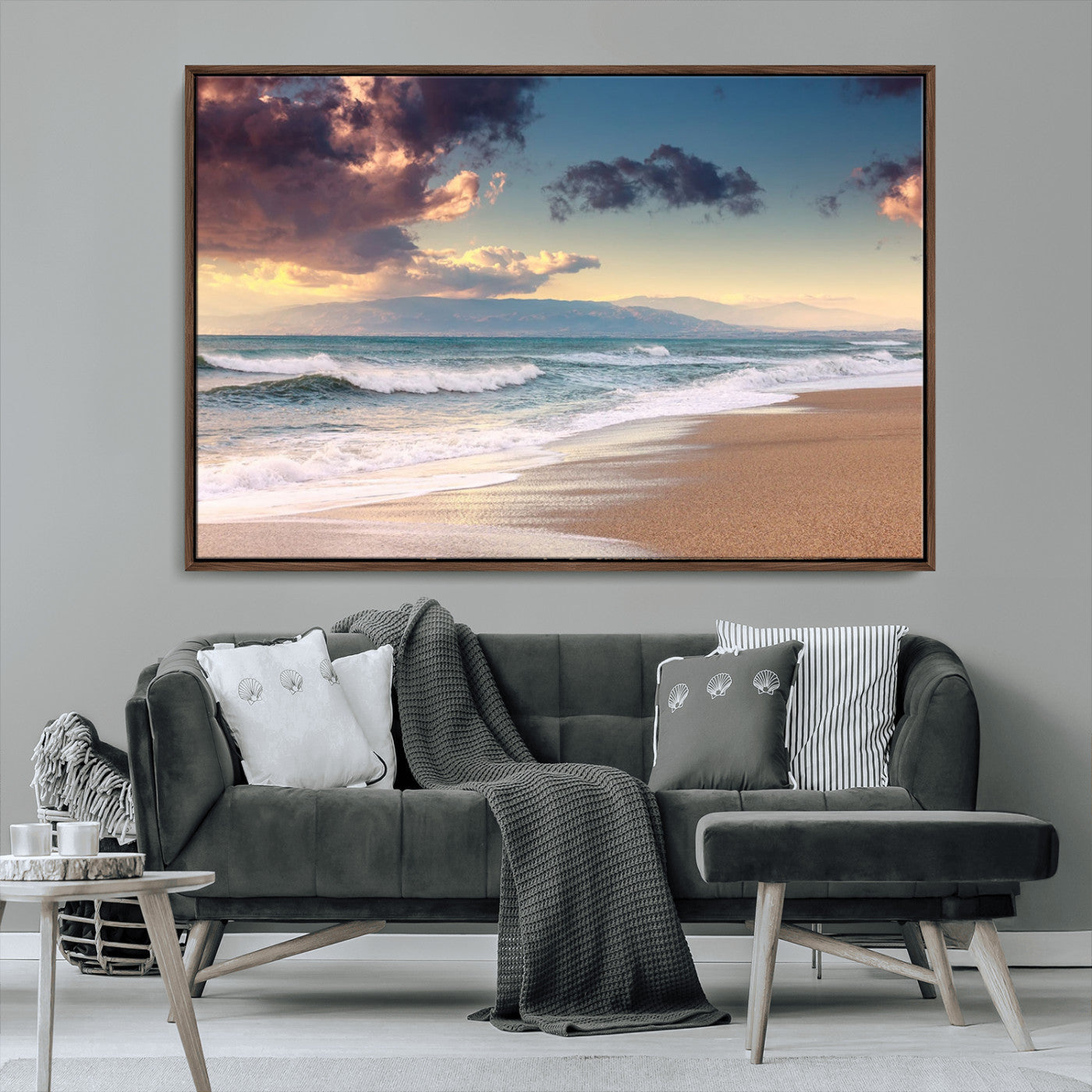 42253-MGV-CV-36X24-Serene Beach Waves Wall Art – Tranquil Ocean Horizon Canvas Print, Coastal Seascape Decor for Living Room or Office Wall