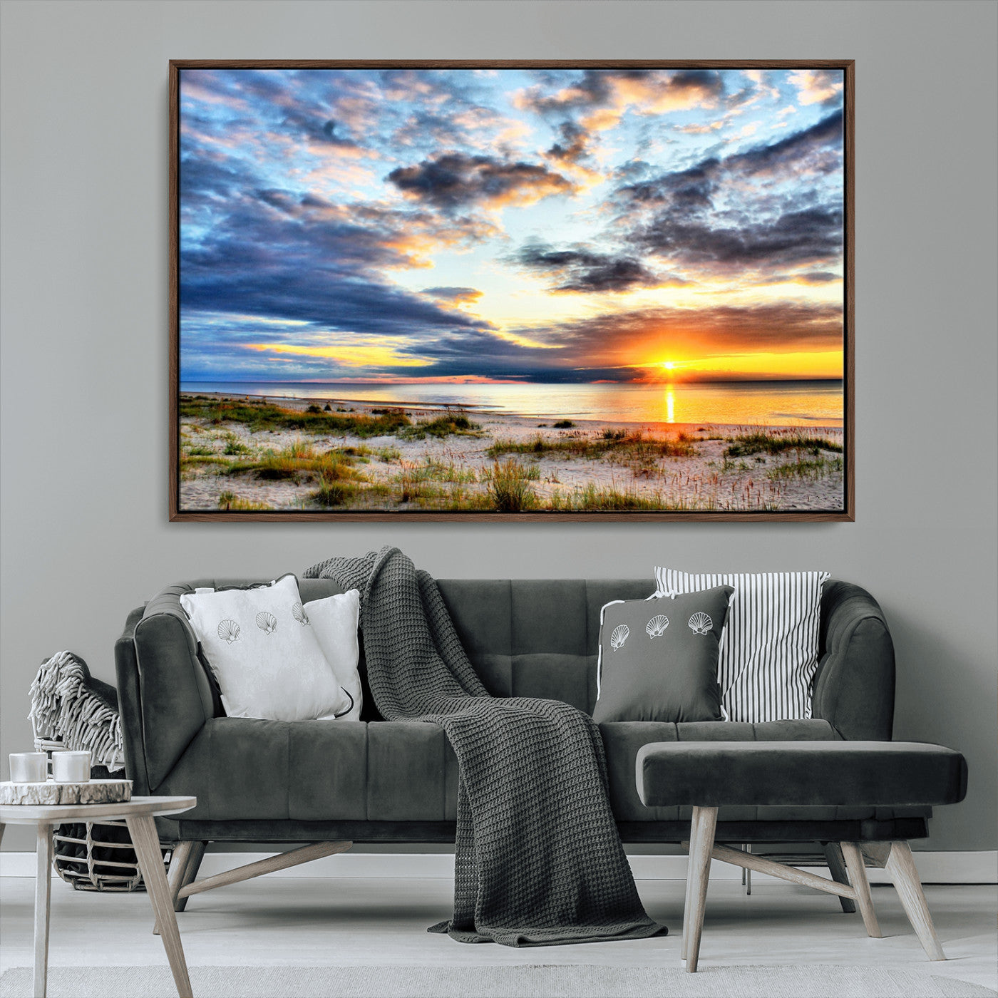 39645-MGV-CV-36X24-Golden Beach Sunset Wall Art – Serene Ocean Horizon Canvas Print, Coastal Nature Landscape Decor for Living Room, Bedroom or