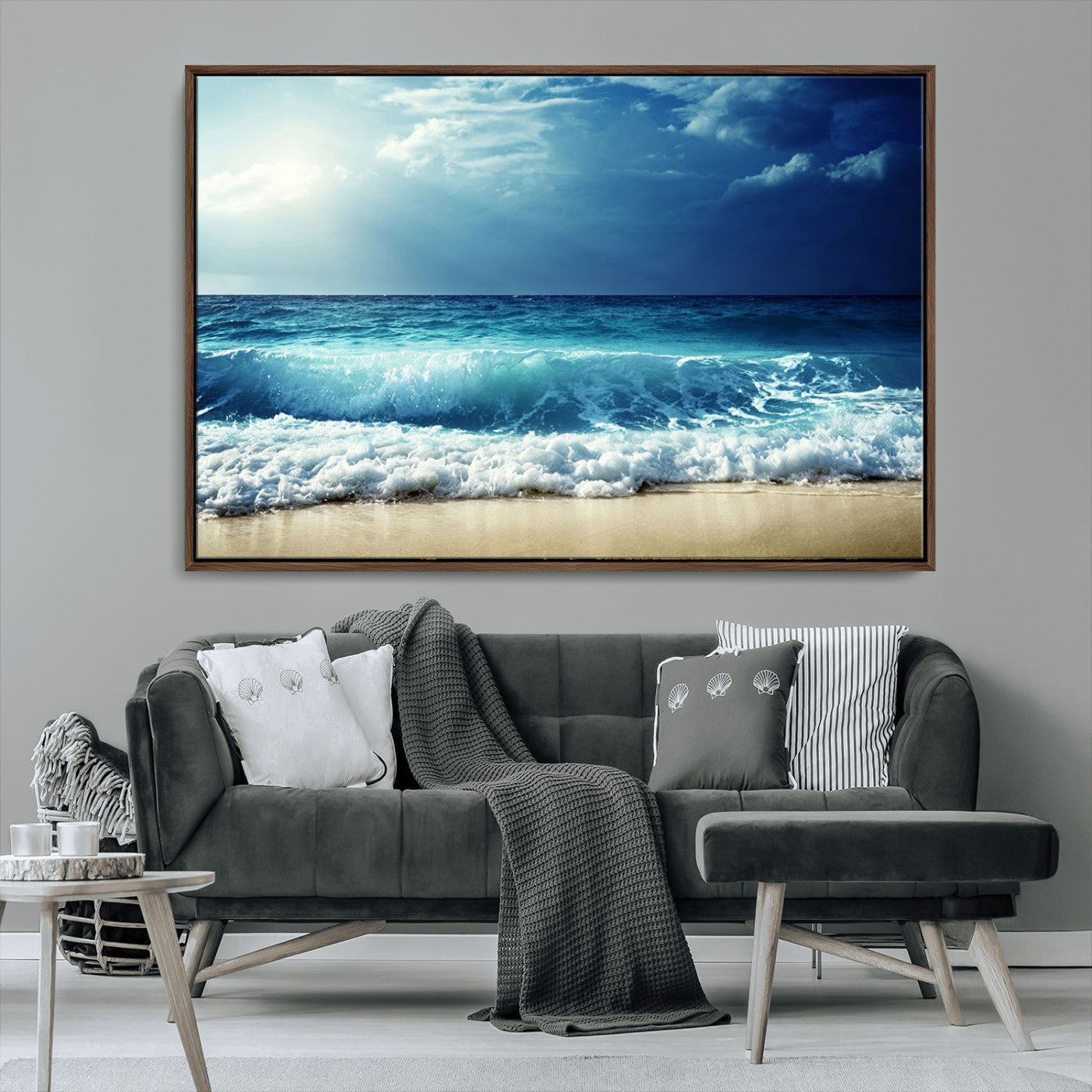 84116-MGV-CV-36X24-Ocean Wave Wall Art – Blue Sea and Beach Canvas Print, Coastal Seascape Photography Artwork for Living Room, Bedroom, or Office