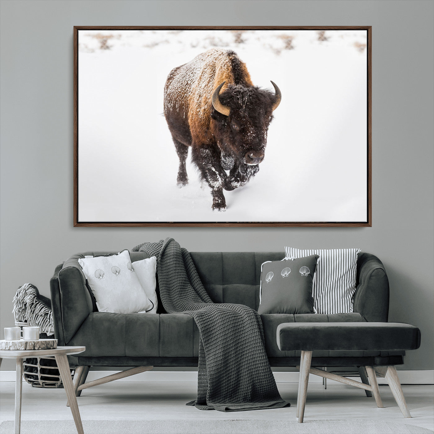 19889-MGV-CV-36X24-Snow Bison Wall Art – Majestic Buffalo Winter Landscape Canvas Print, Rustic Wildlife Photography Decor for Cabin, Lodge, Living