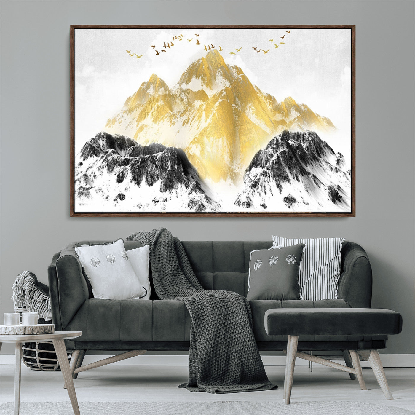 37733-MGV-CV-36X24-Golden Mountain Wall Art – Modern Abstract Landscape Canvas Print with Birds, Luxury Nature Decor for Living Room, Bedroom, or